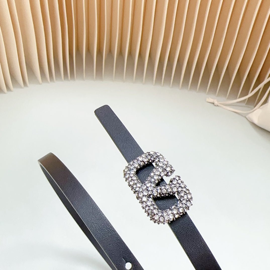 VL Belt 8mm Buckle Silver Diamond Leather Black - Image 7
