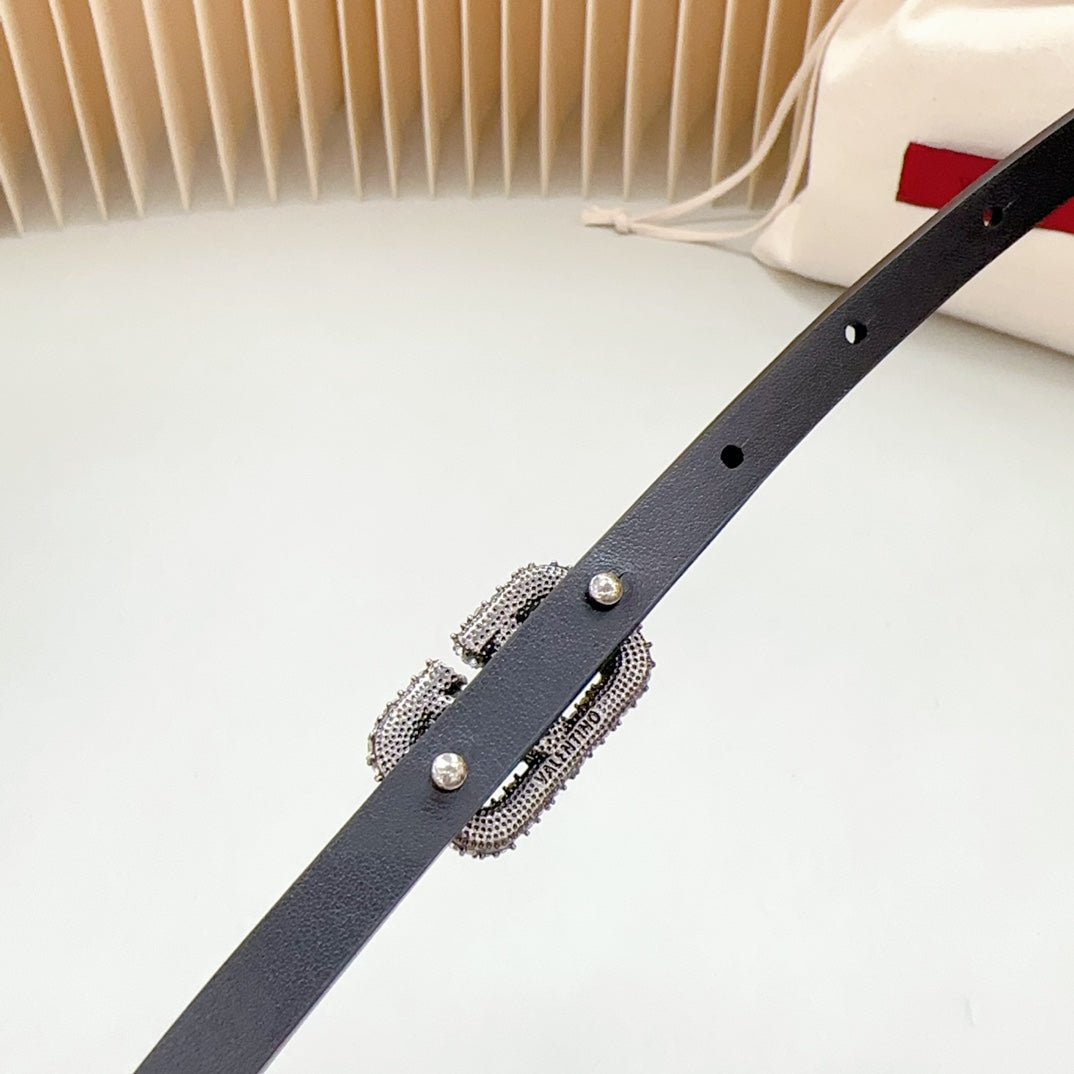 VL Belt 8mm Buckle Silver Diamond Leather Black - Image 5