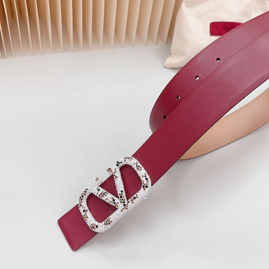 Vlogo Brown Black White Stone Silver Buckle Belt 40mm Wine Beige Leather - Image 7