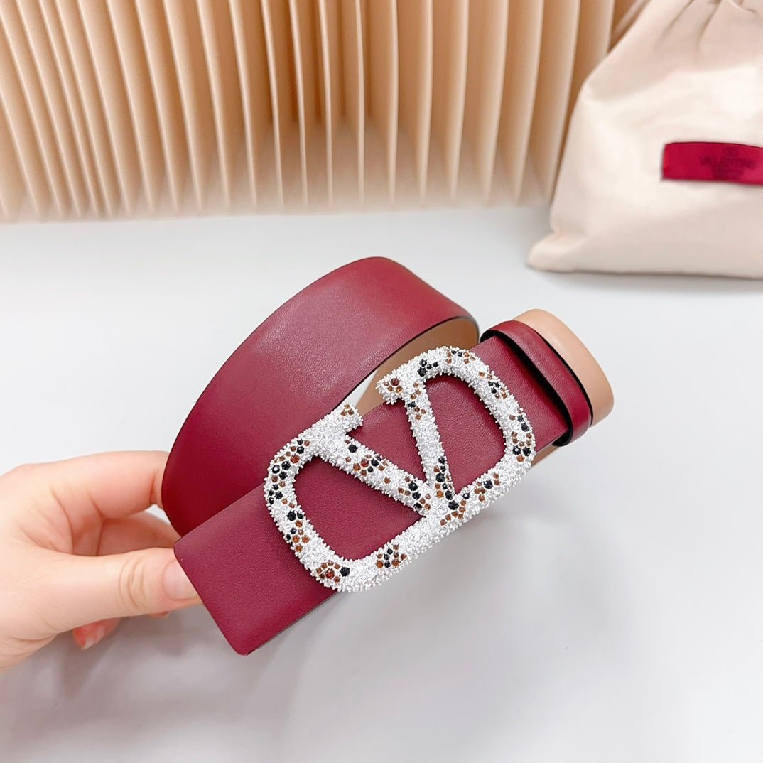 Vlogo Brown Black White Stone Silver Buckle Belt 40mm Wine Beige Leather - Image 5