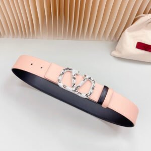 Vlogo Brown Black White Stone Silver Buckle Belt 40mm Black Light Pink Leather