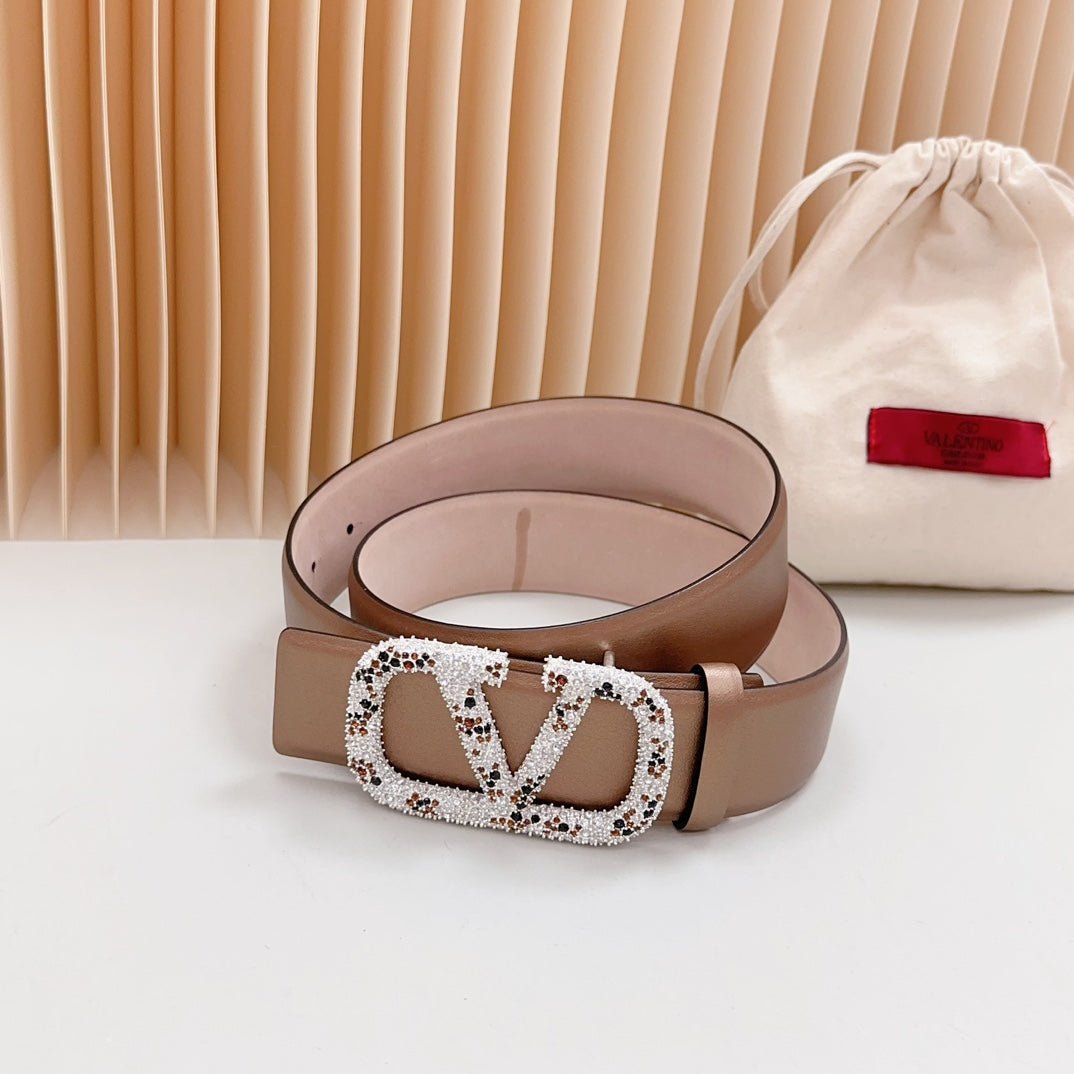 Vlogo Brown Black White Stone Silver Buckle Belt 40mm Brown Light Pink Leather - Image 3