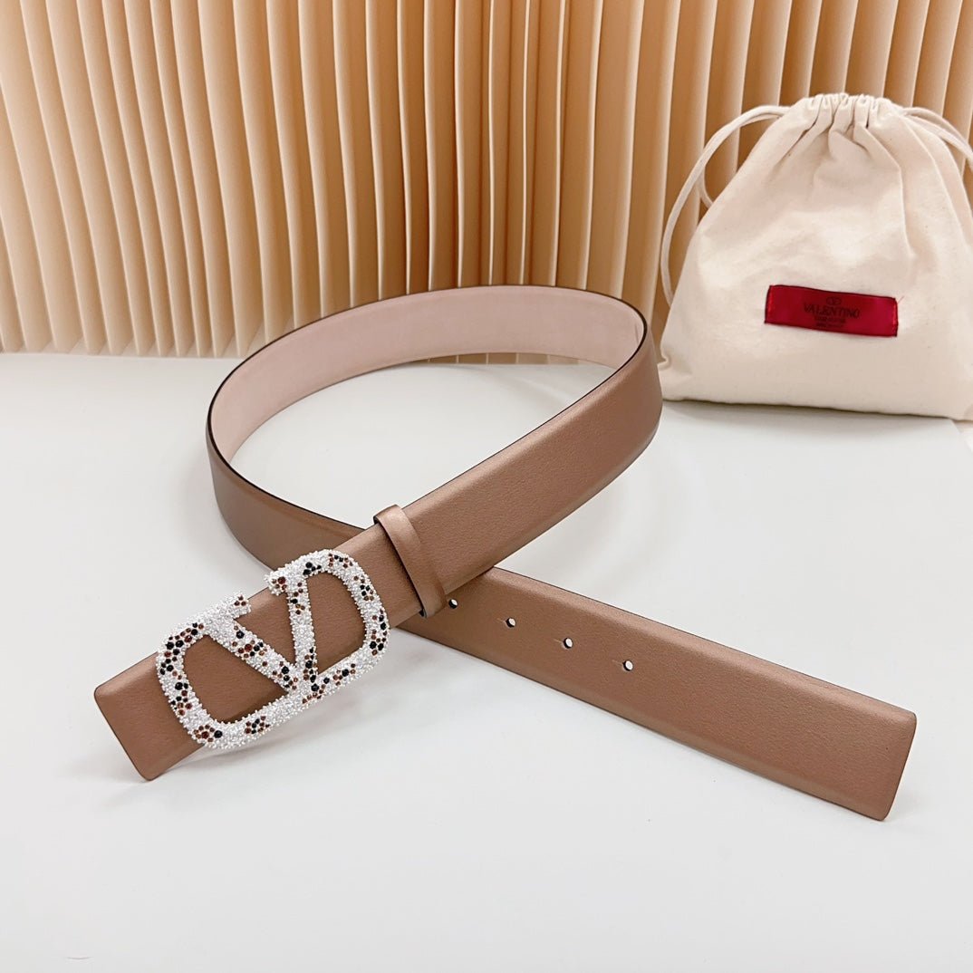 Vlogo Brown Black White Stone Silver Buckle Belt 40mm Brown Light Pink Leather - Image 5
