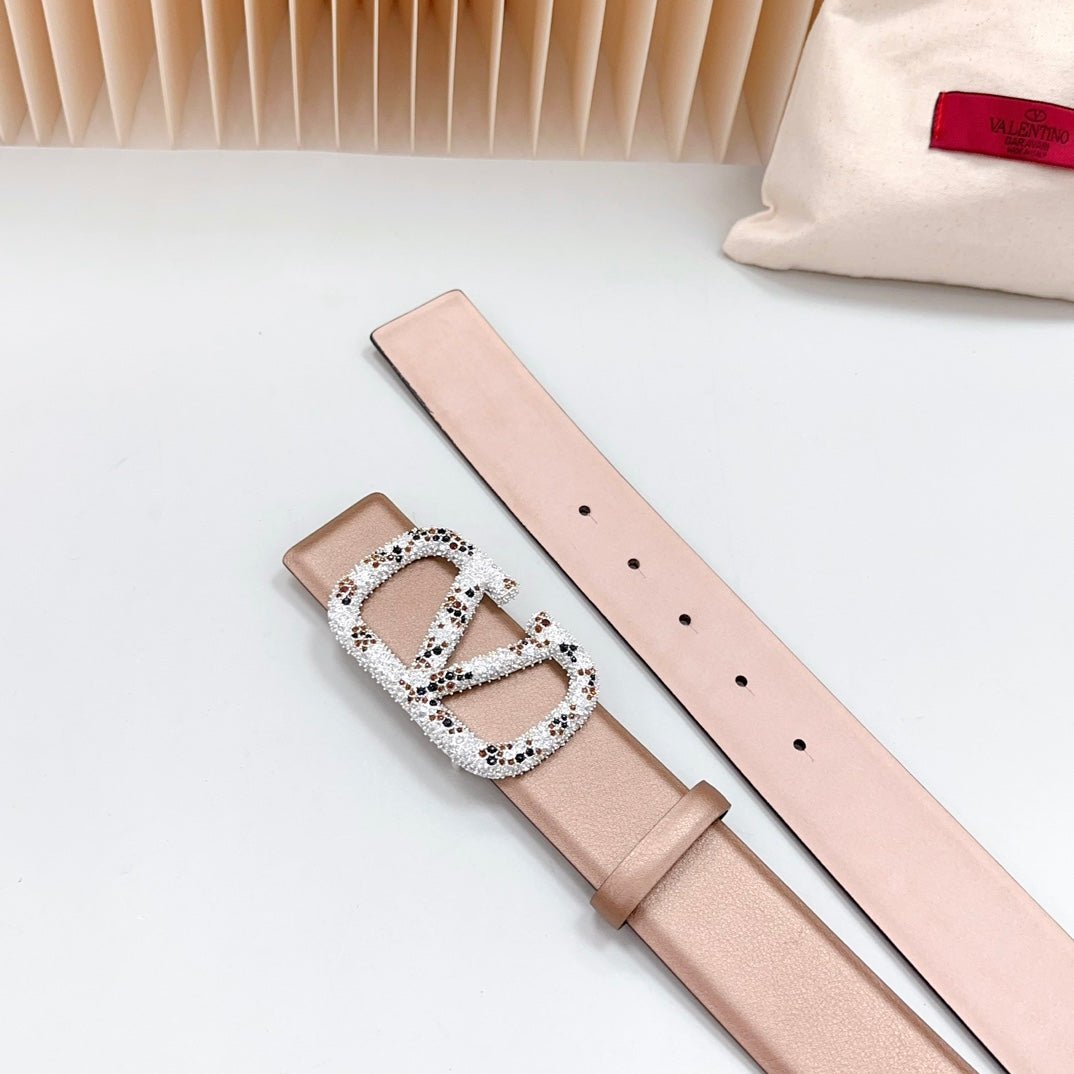 Vlogo Brown Black White Stone Silver Buckle Belt 40mm Brown Light Pink Leather - Image 7