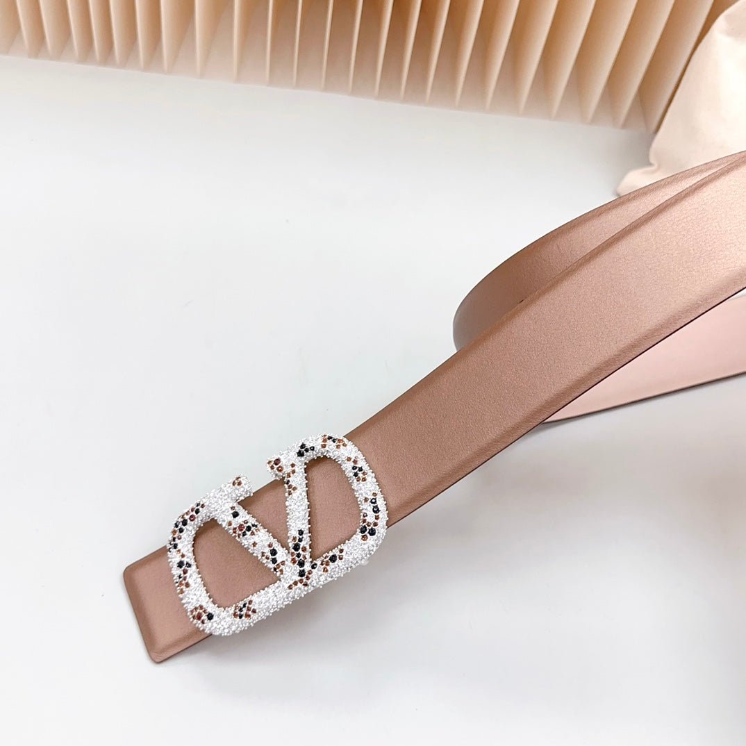 Vlogo Brown Black White Stone Silver Buckle Belt 40mm Brown Light Pink Leather - Image 6