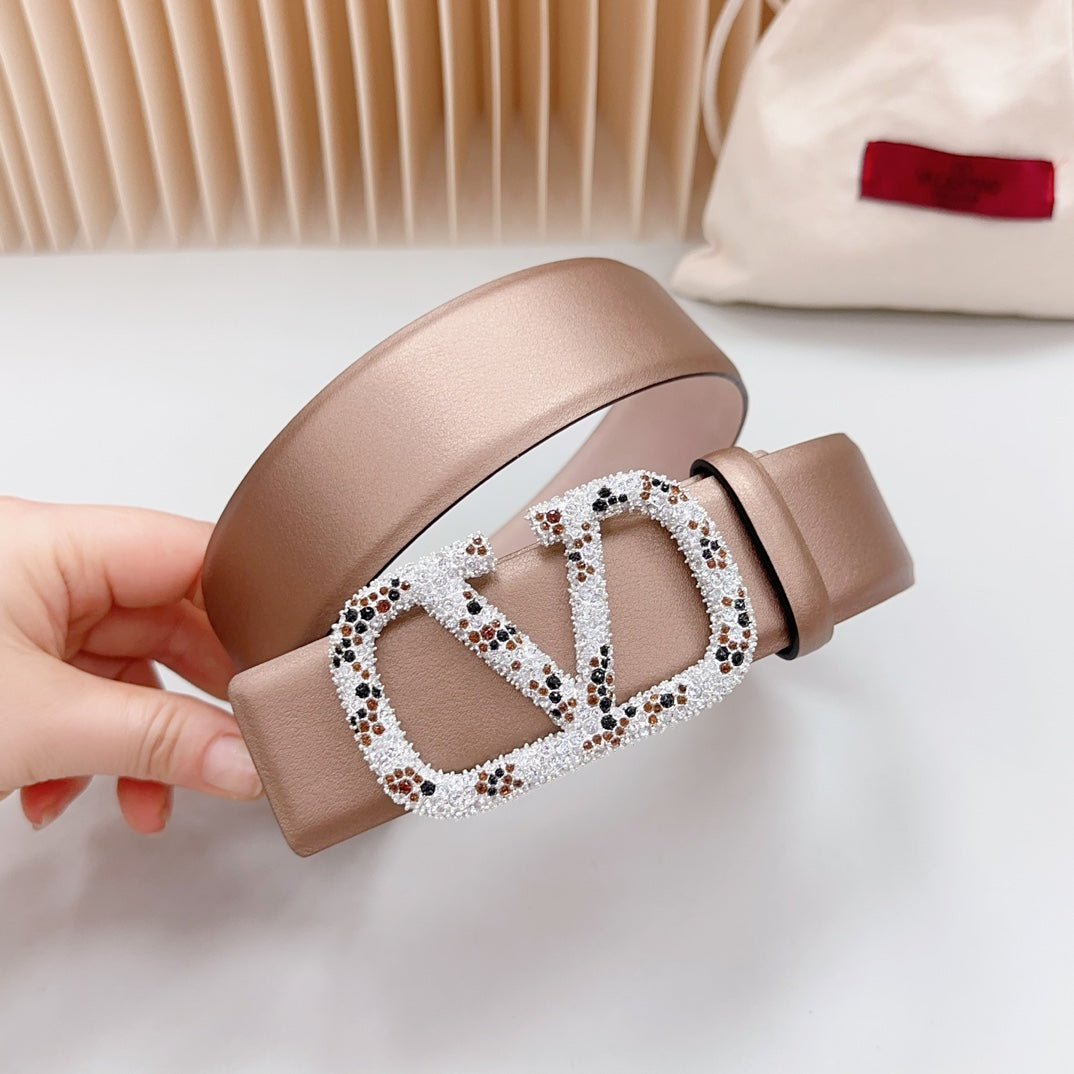 Vlogo Brown Black White Stone Silver Buckle Belt 40mm Brown Light Pink Leather - Image 4