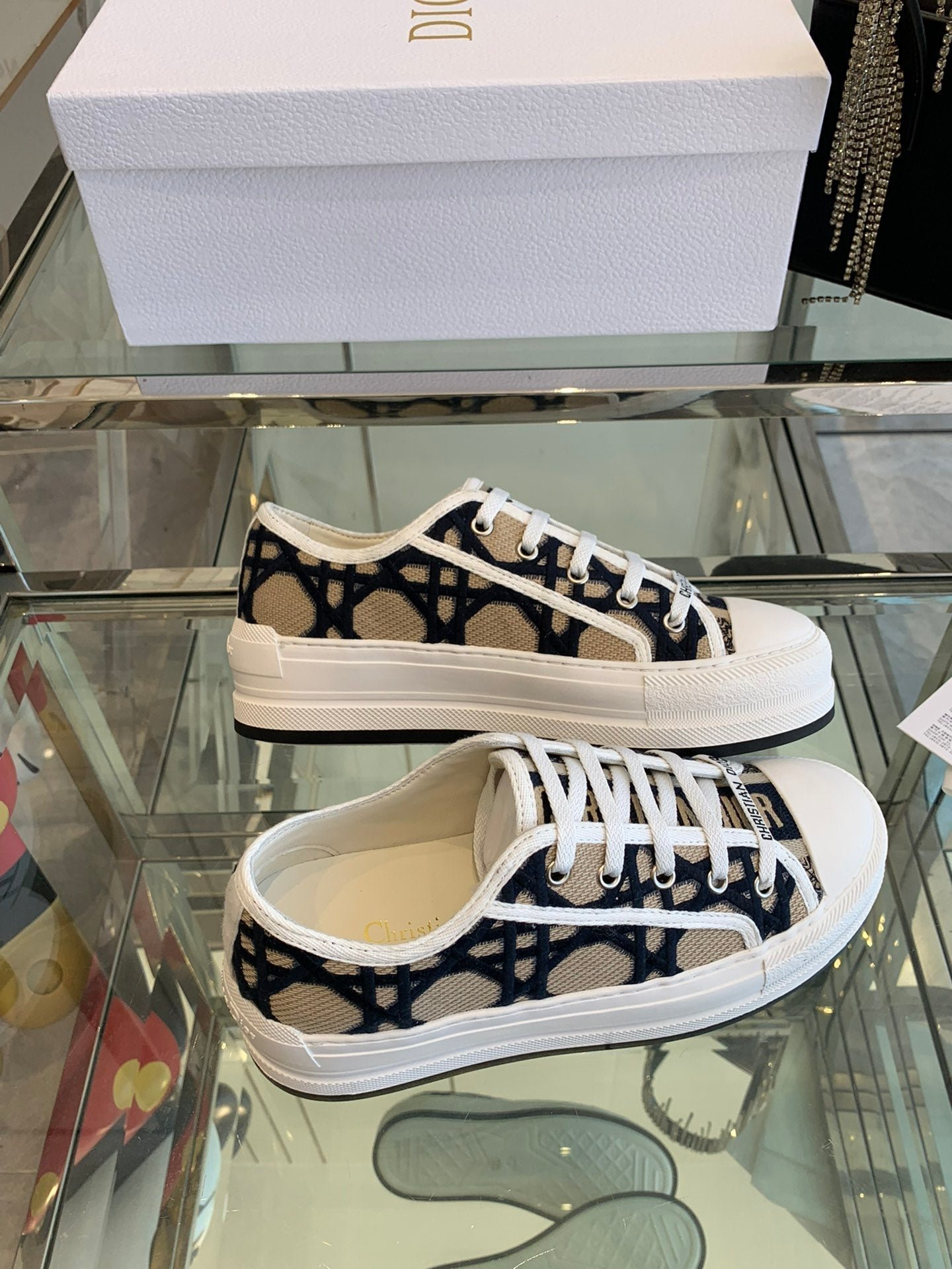 WALK'N PLATFORM SNEAKER IN CAMEL BEIGE MIX BLACK EMBROIDERED FABRIC - Image 4