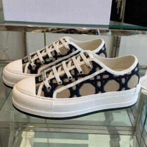 WALK'N PLATFORM SNEAKER IN CAMEL BEIGE MIX BLACK EMBROIDERED FABRIC