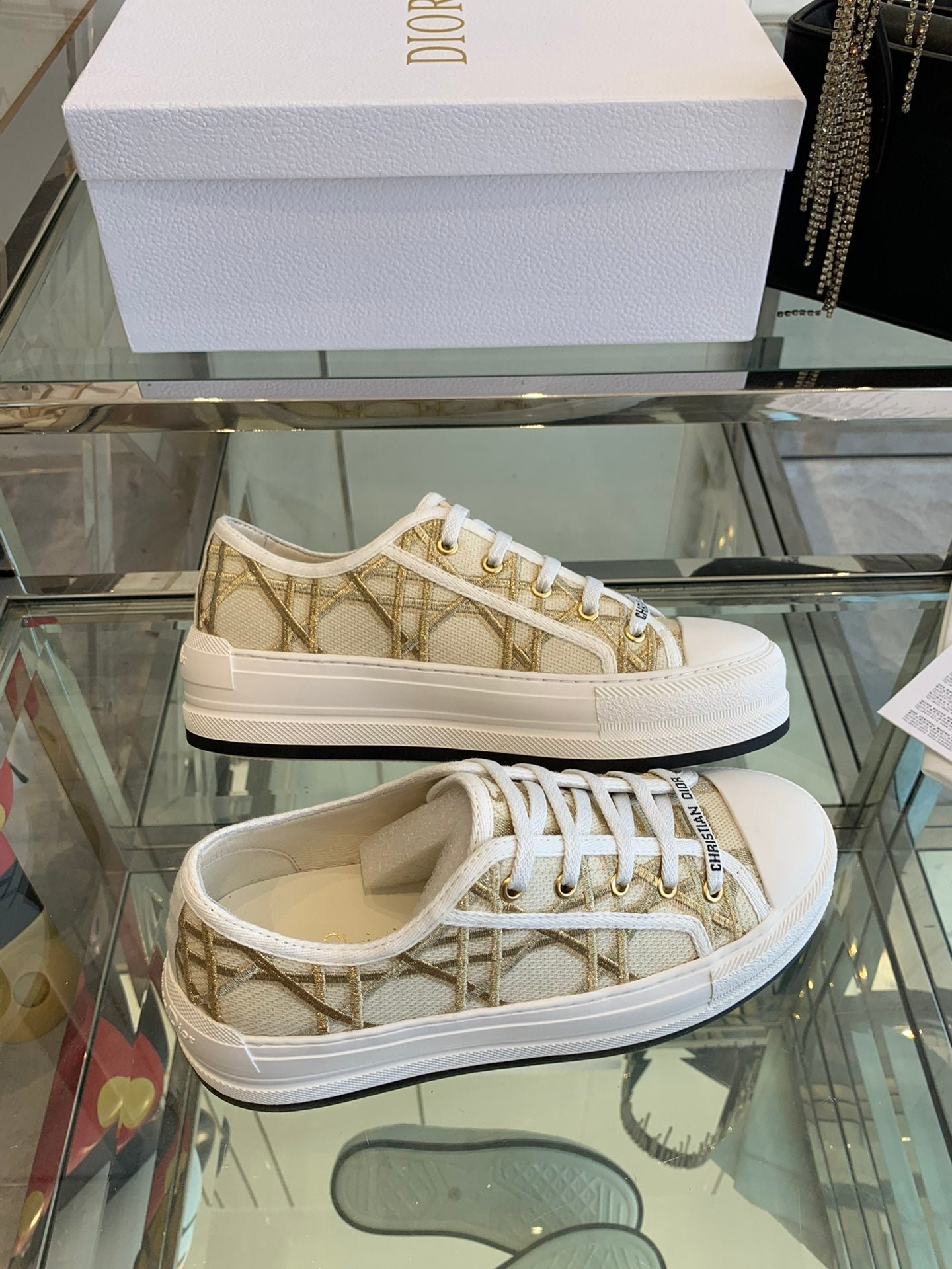 WALK'N PLATFORM SNEAKER IN BEIGE-GOLD TONE EMBROIDERED FABRIC - Image 2