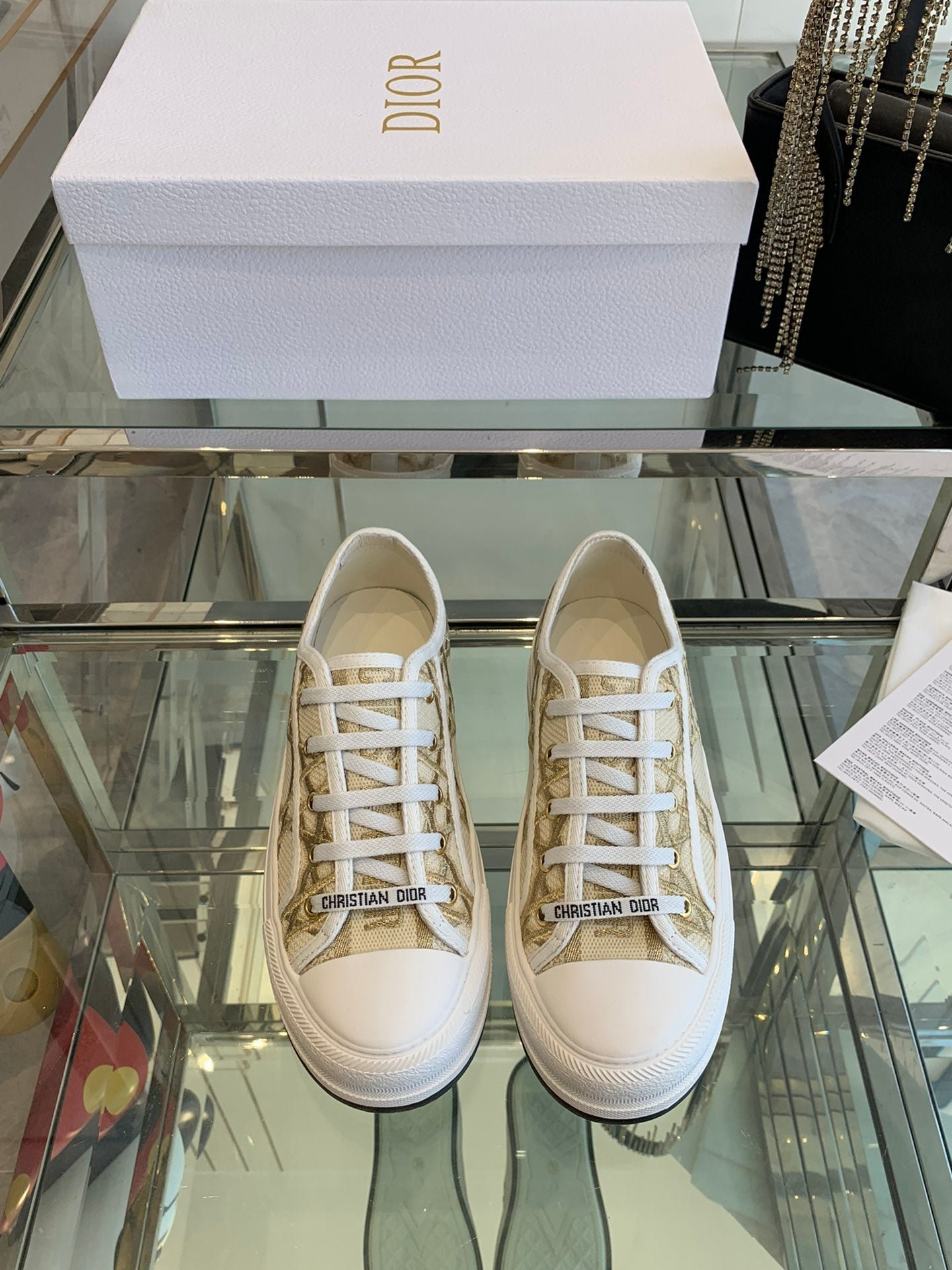 WALK'N PLATFORM SNEAKER IN BEIGE-GOLD TONE EMBROIDERED FABRIC - Image 4