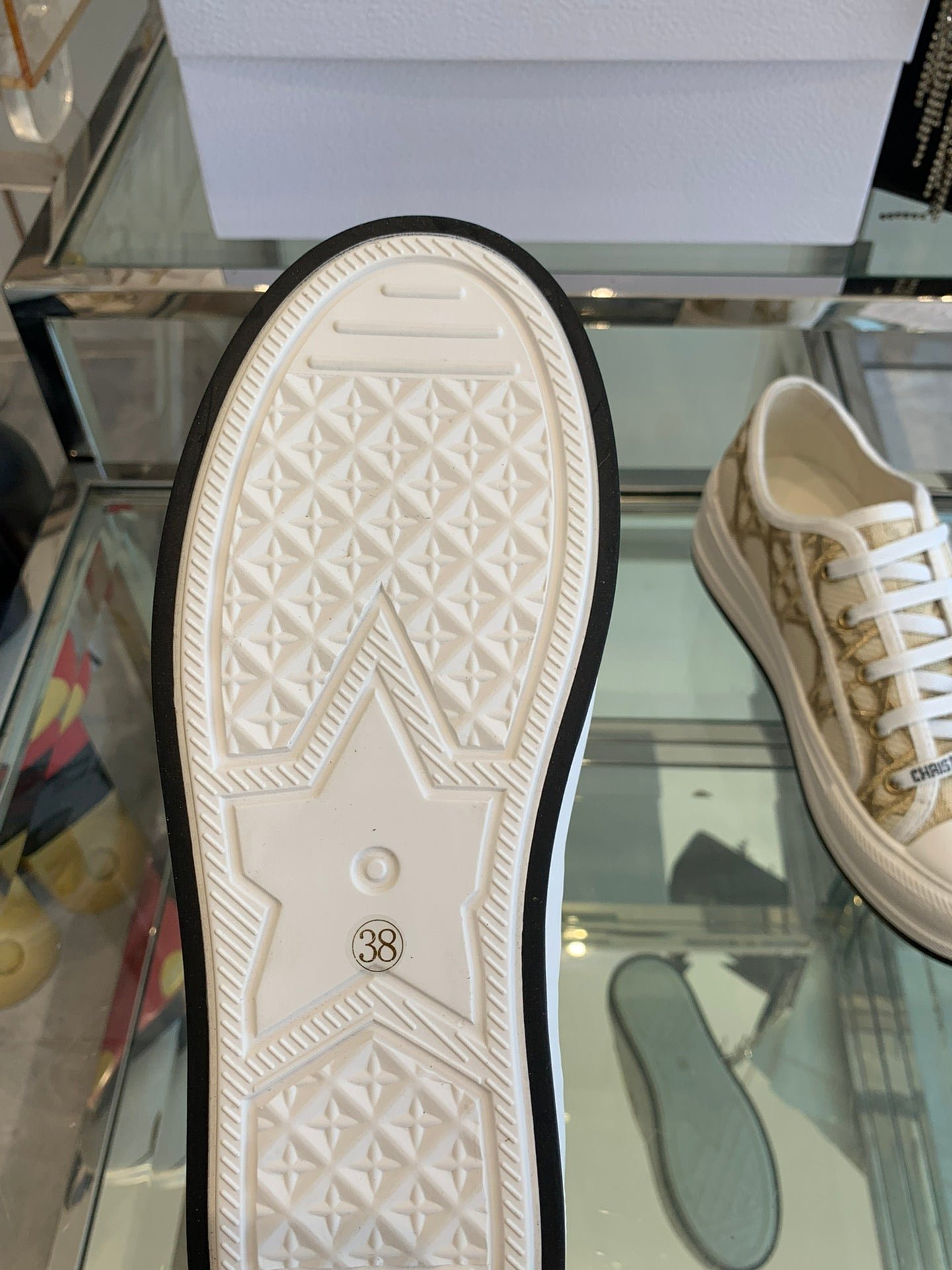 WALK'N PLATFORM SNEAKER IN BEIGE-GOLD TONE EMBROIDERED FABRIC - Image 9
