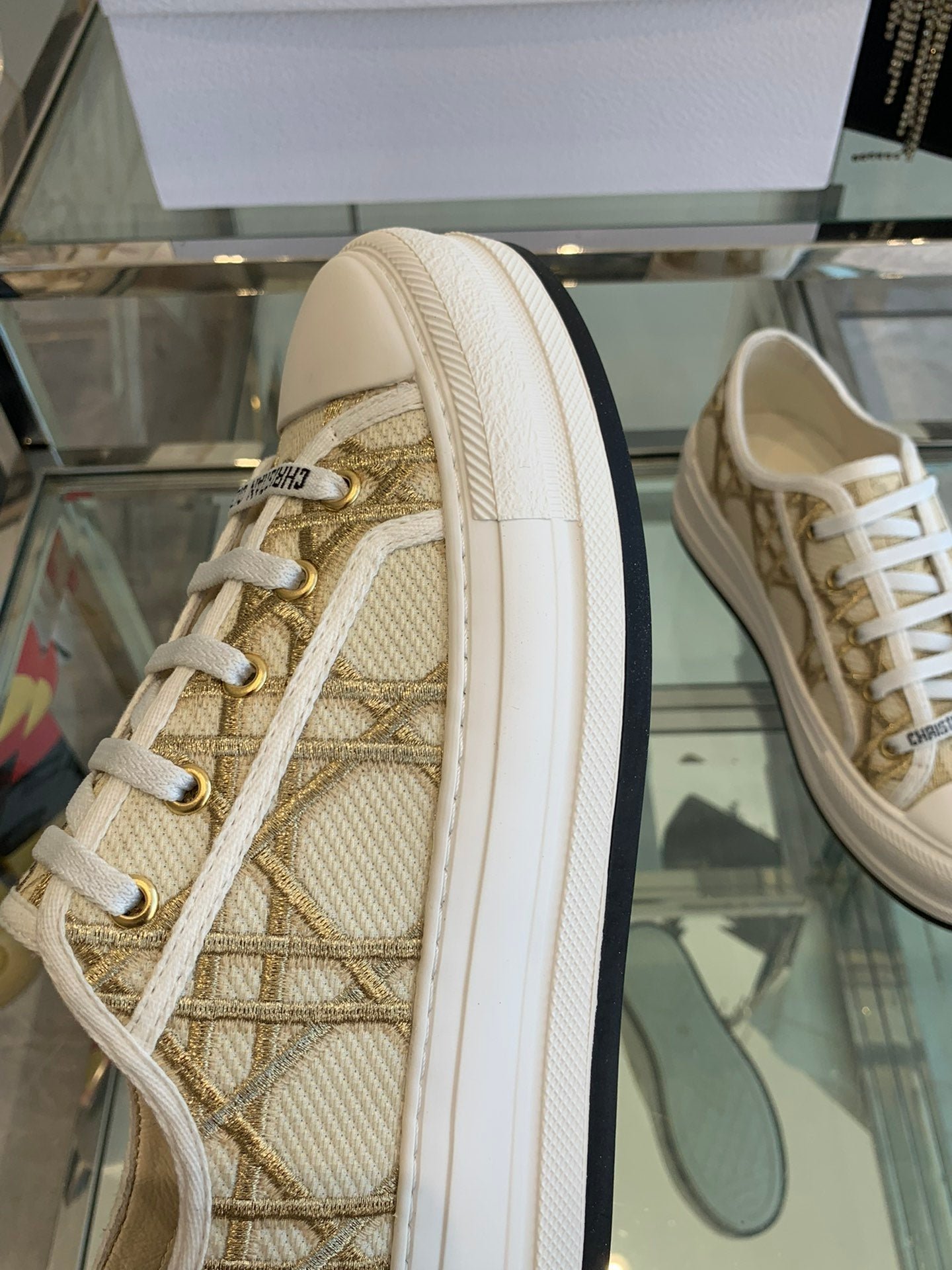 WALK'N PLATFORM SNEAKER IN BEIGE-GOLD TONE EMBROIDERED FABRIC - Image 6