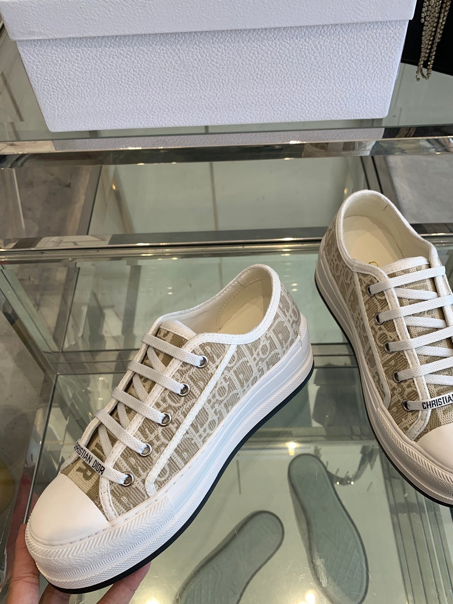 WALK'N PLATFORM SNEAKER CAMEL BEIGE OBLIQUE EMBROIDERED COTTON - Image 3