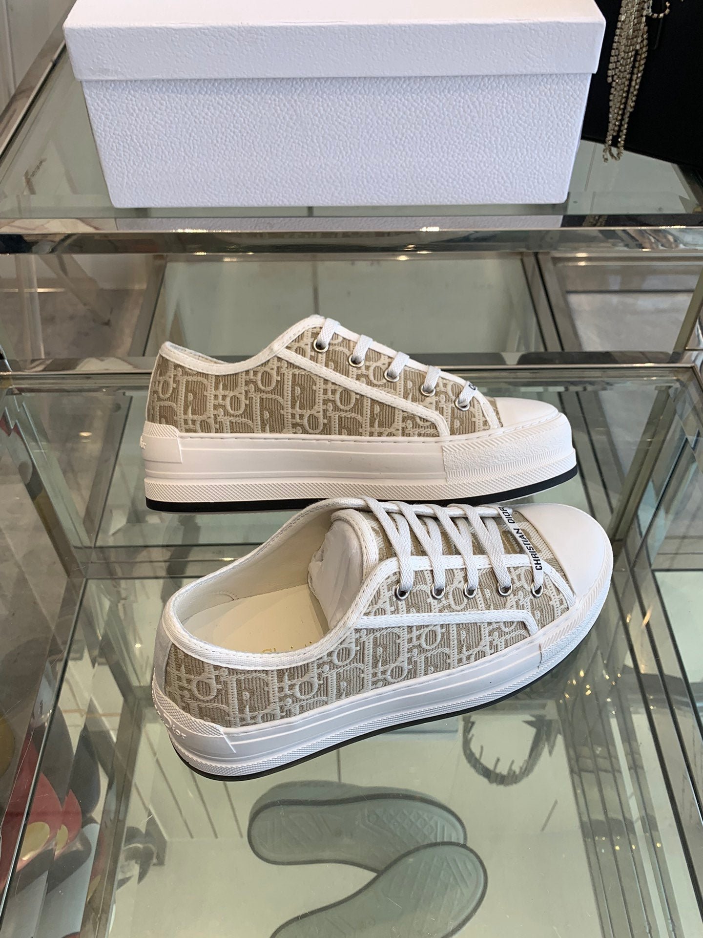 WALK'N PLATFORM SNEAKER CAMEL BEIGE OBLIQUE EMBROIDERED COTTON - Image 2