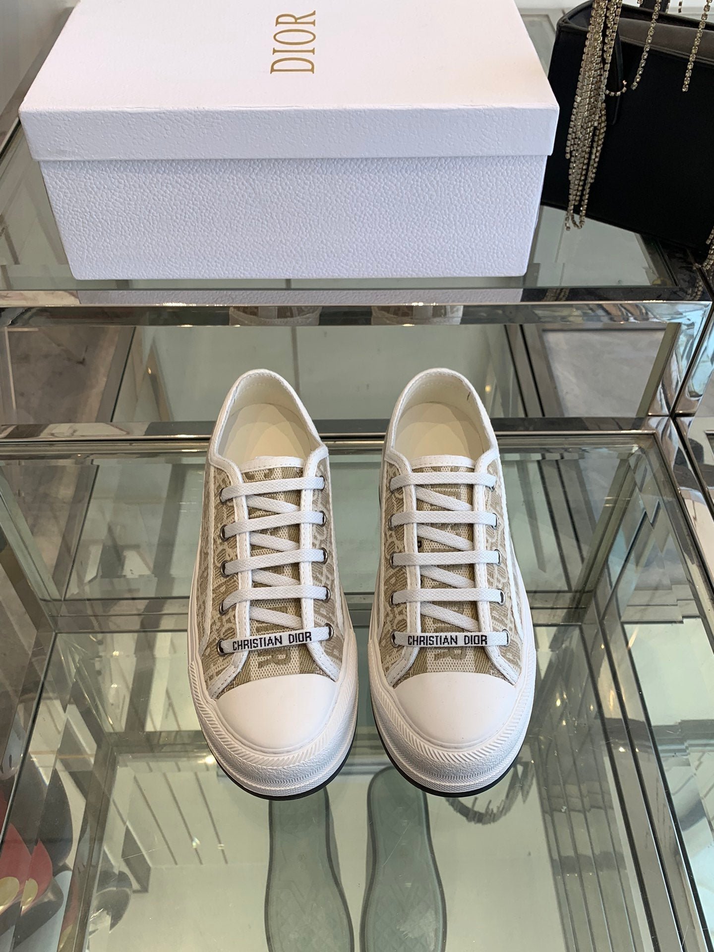 WALK'N PLATFORM SNEAKER CAMEL BEIGE OBLIQUE EMBROIDERED COTTON - Image 4