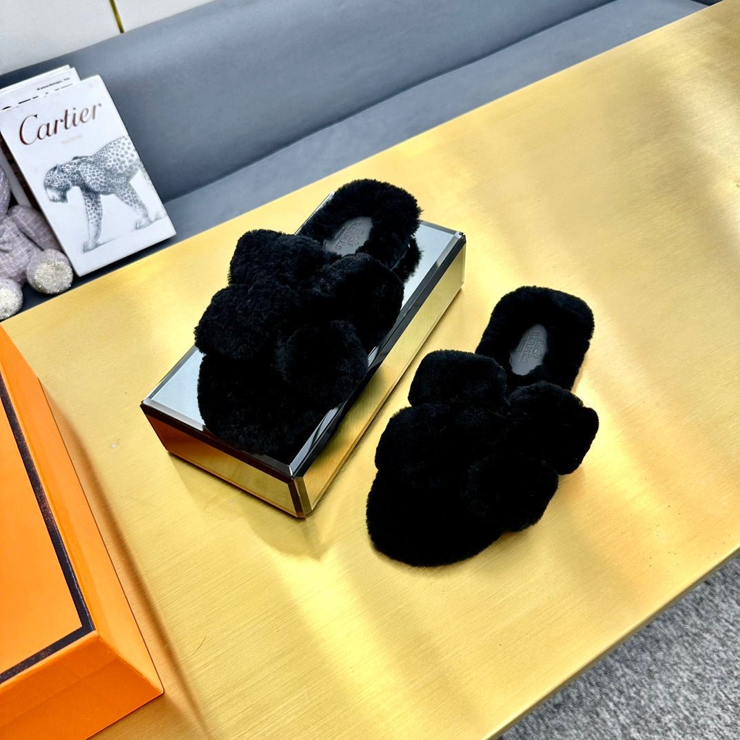 ORAN SHEARLING SANDALS BLACK - Image 2