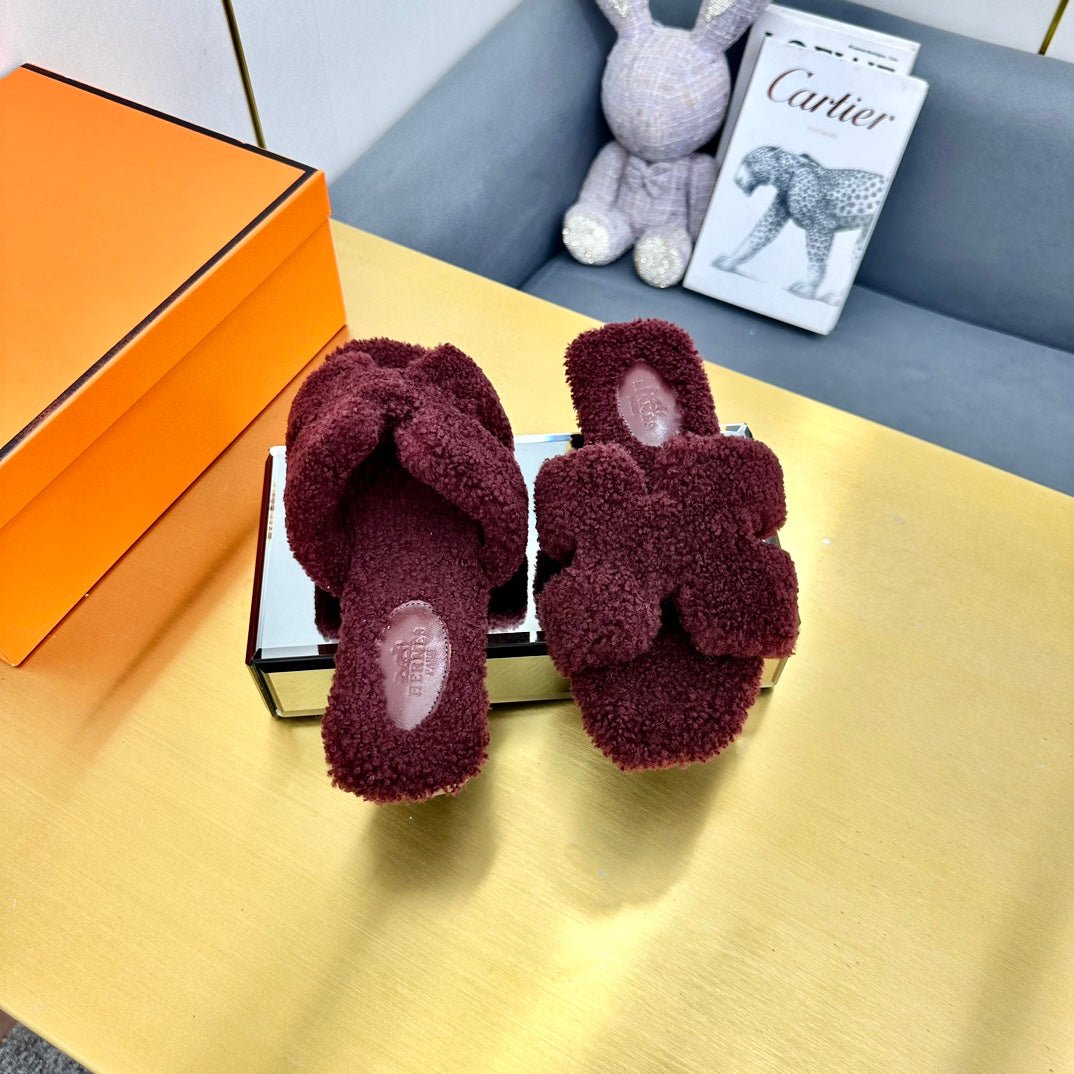 ORAN SHEARLING SANDALS MAHOGANY RED - Image 7