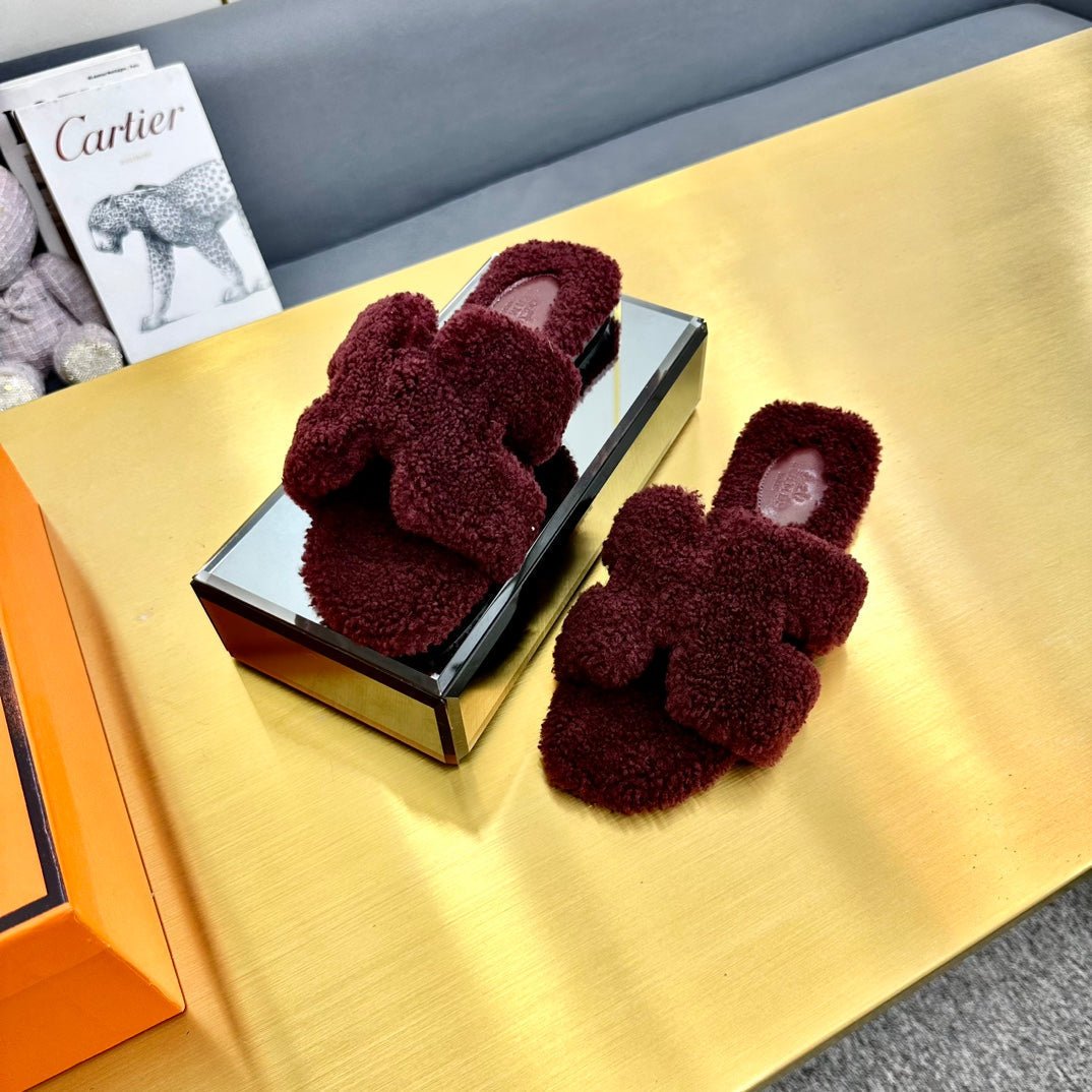 ORAN SHEARLING SANDALS MAHOGANY RED - Image 4