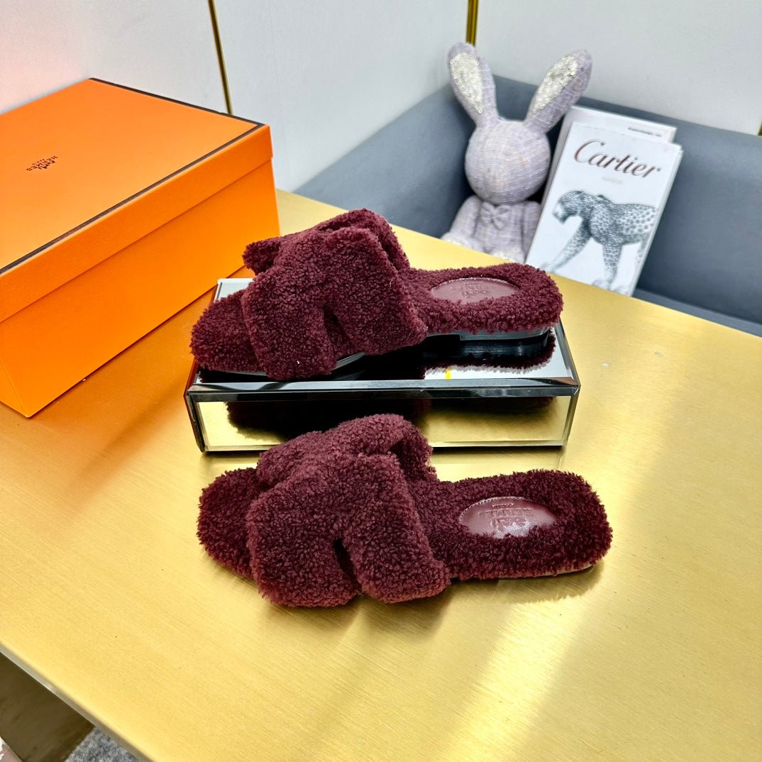 ORAN SHEARLING SANDALS MAHOGANY RED - Image 6