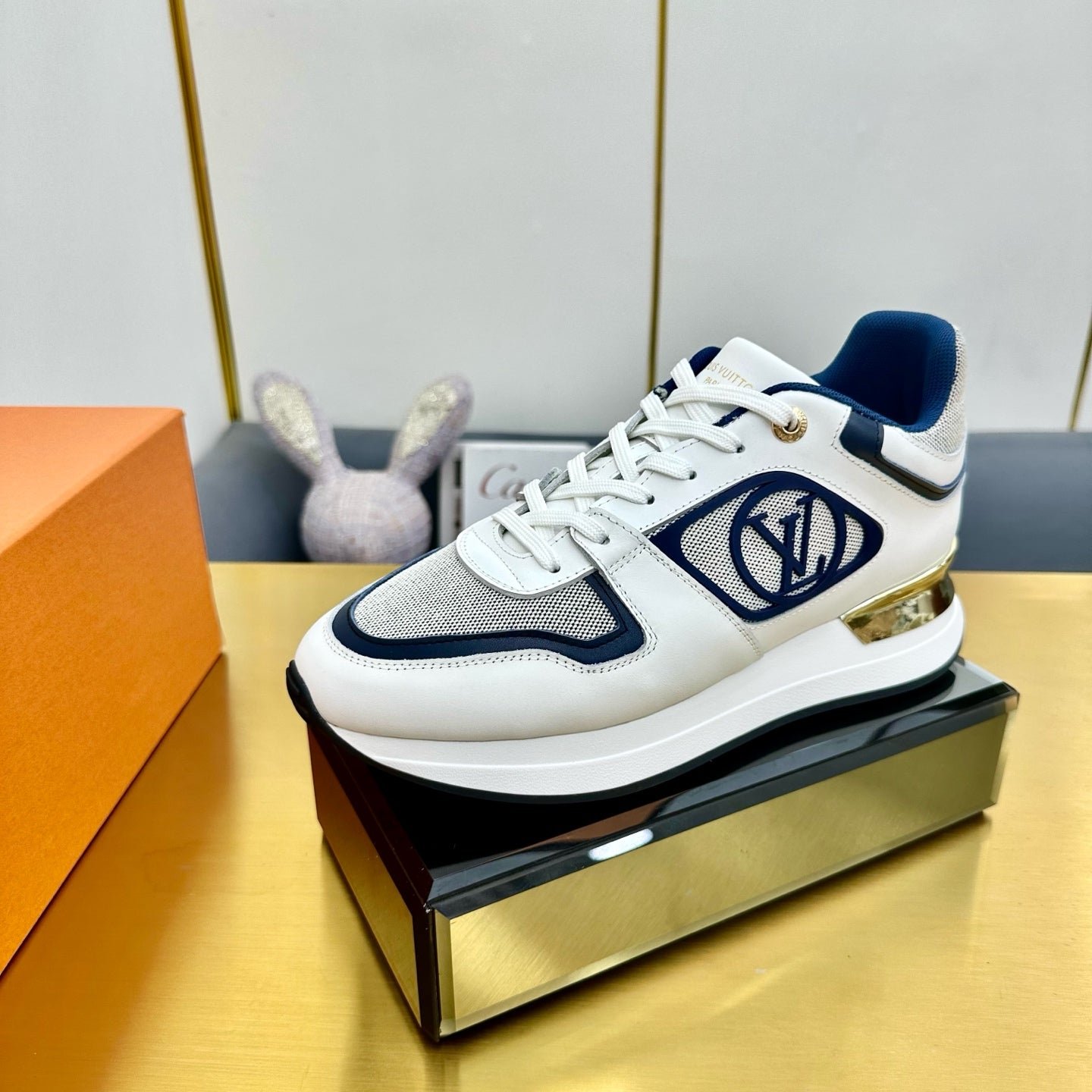 NEO RUN AWAY SNEAKER IN WHITE MIX NAVY BLUE CALFSKIN - Image 5