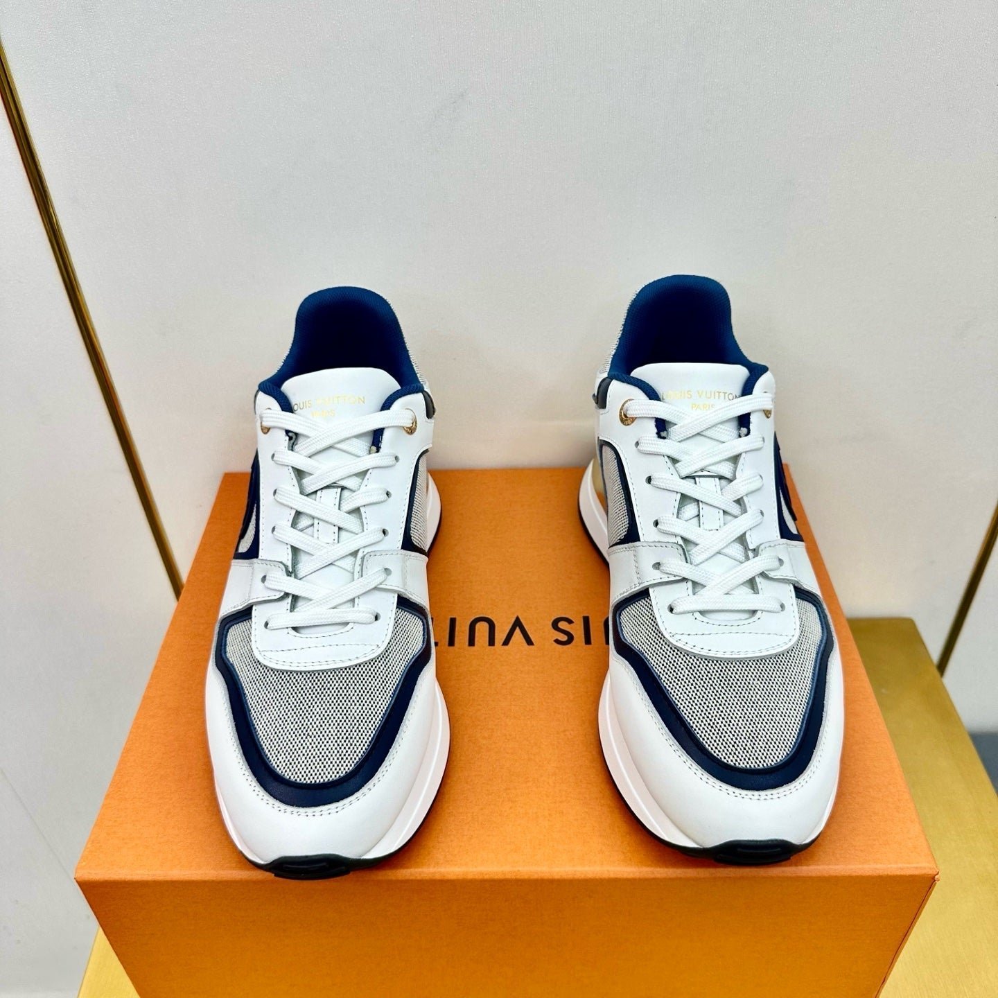 NEO RUN AWAY SNEAKER IN WHITE MIX NAVY BLUE CALFSKIN - Image 7