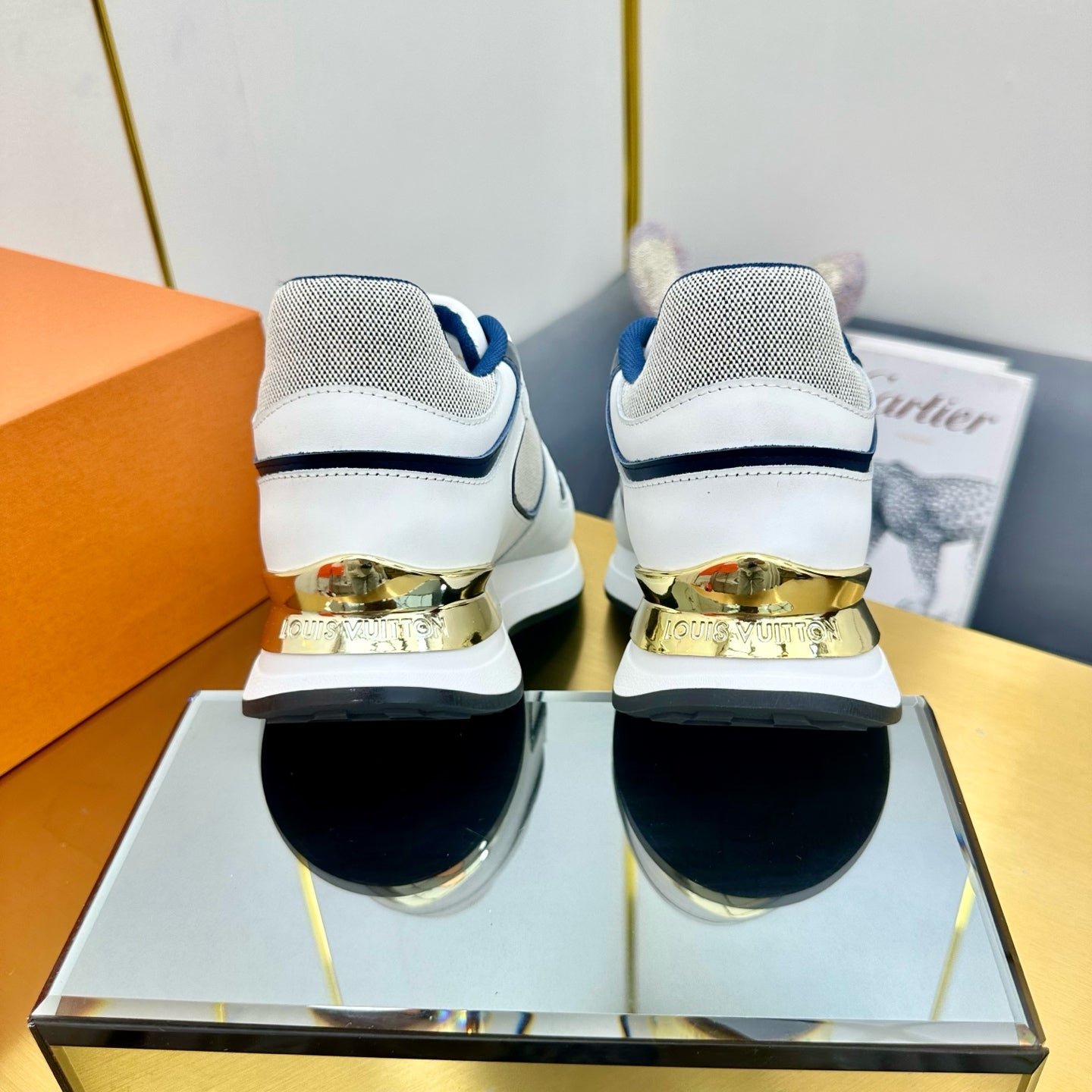 NEO RUN AWAY SNEAKER IN WHITE MIX NAVY BLUE CALFSKIN - Image 8