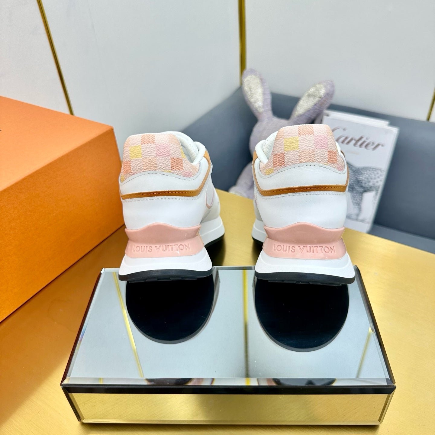 NEO RUN AWAY SNEAKER IN WHITE MIX PEACH PINK CALFSKIN - Image 8