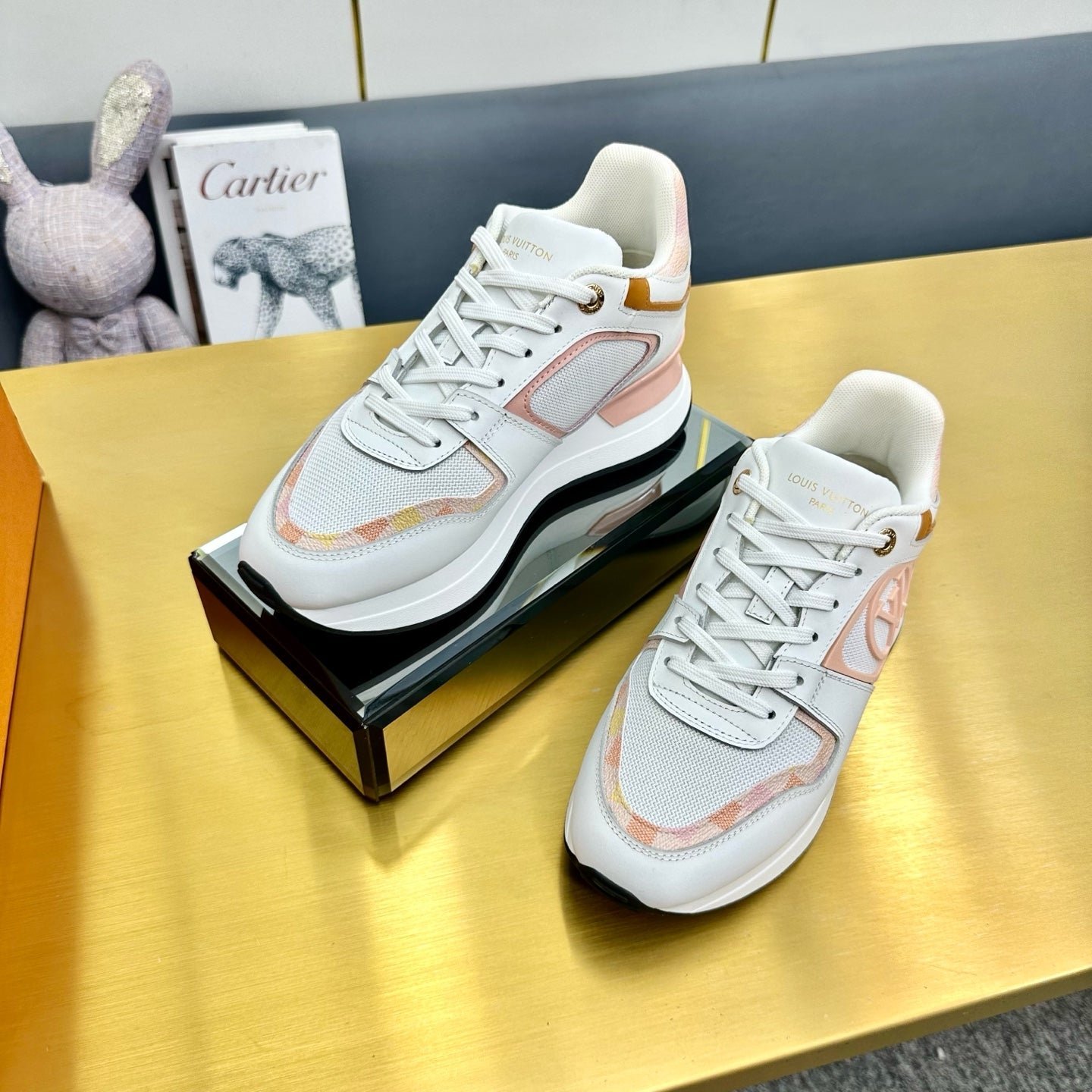 NEO RUN AWAY SNEAKER IN WHITE MIX PEACH PINK CALFSKIN - Image 5