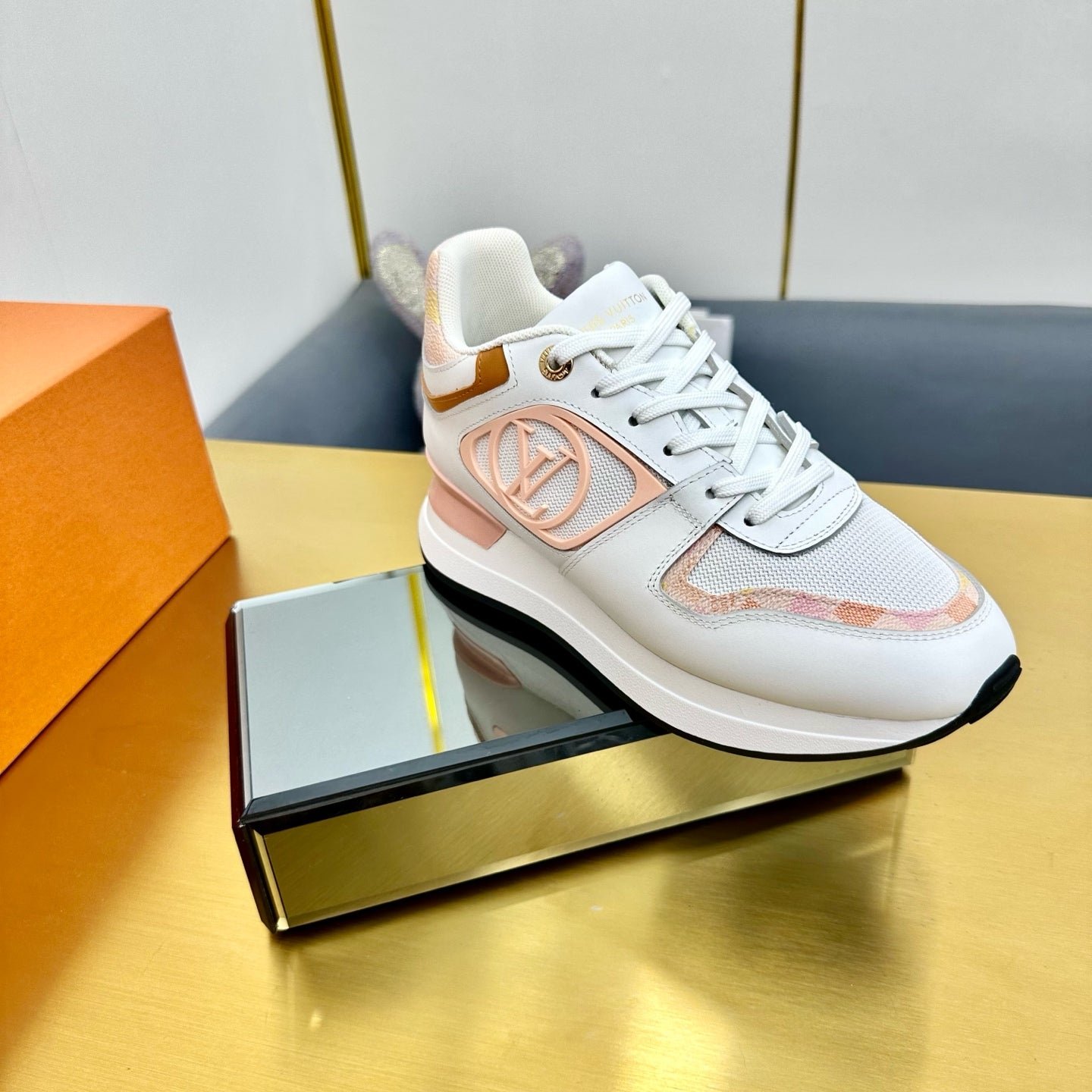 NEO RUN AWAY SNEAKER IN WHITE MIX PEACH PINK CALFSKIN - Image 2