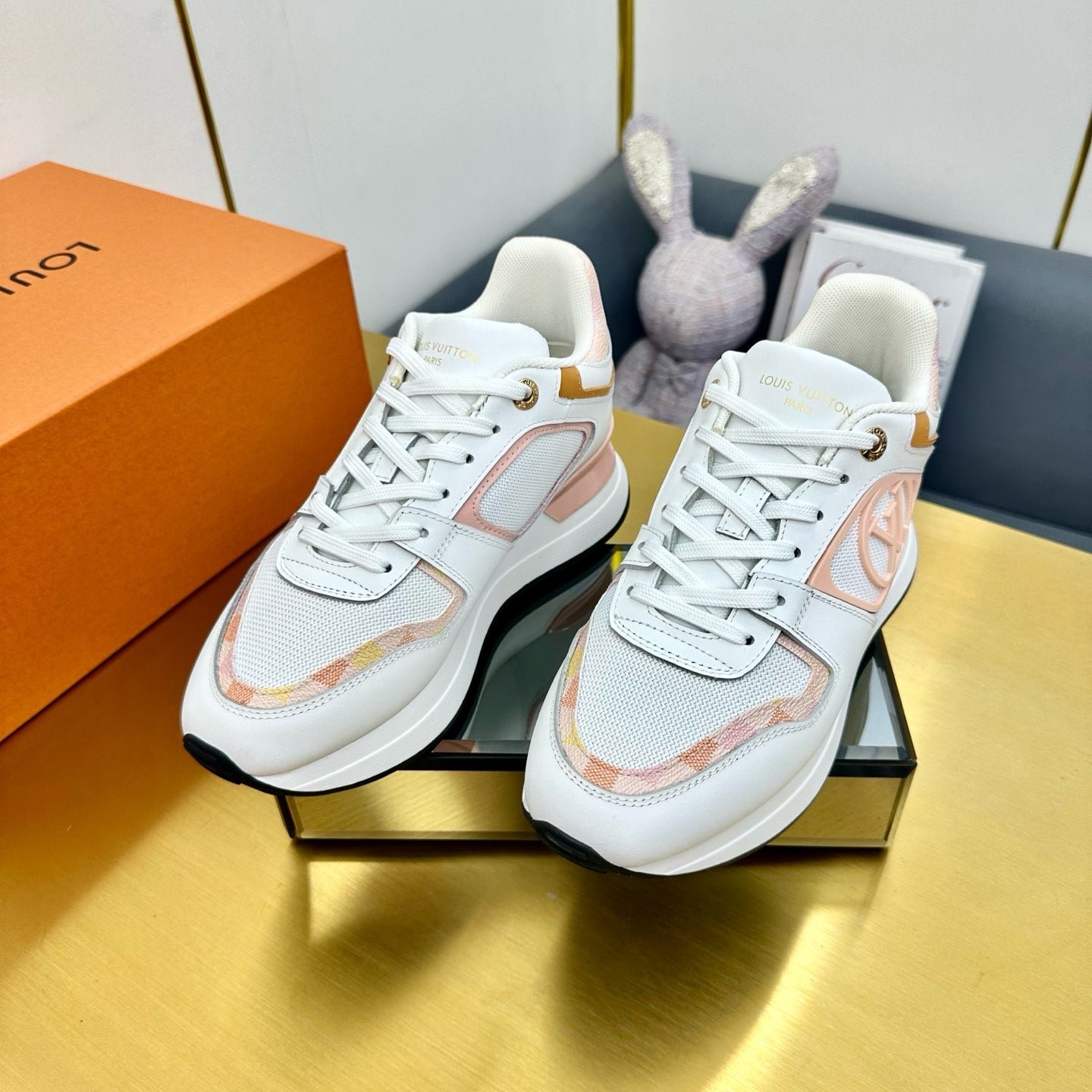NEO RUN AWAY SNEAKER IN WHITE MIX PEACH PINK CALFSKIN - Image 6