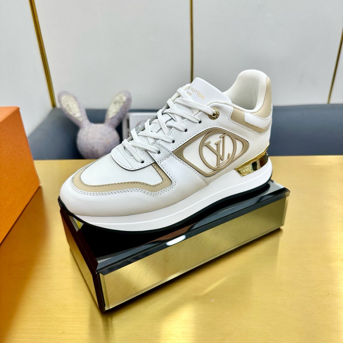 NEO RUN AWAY SNEAKER IN WHITE MIX GOLD CALFSKIN - Image 5