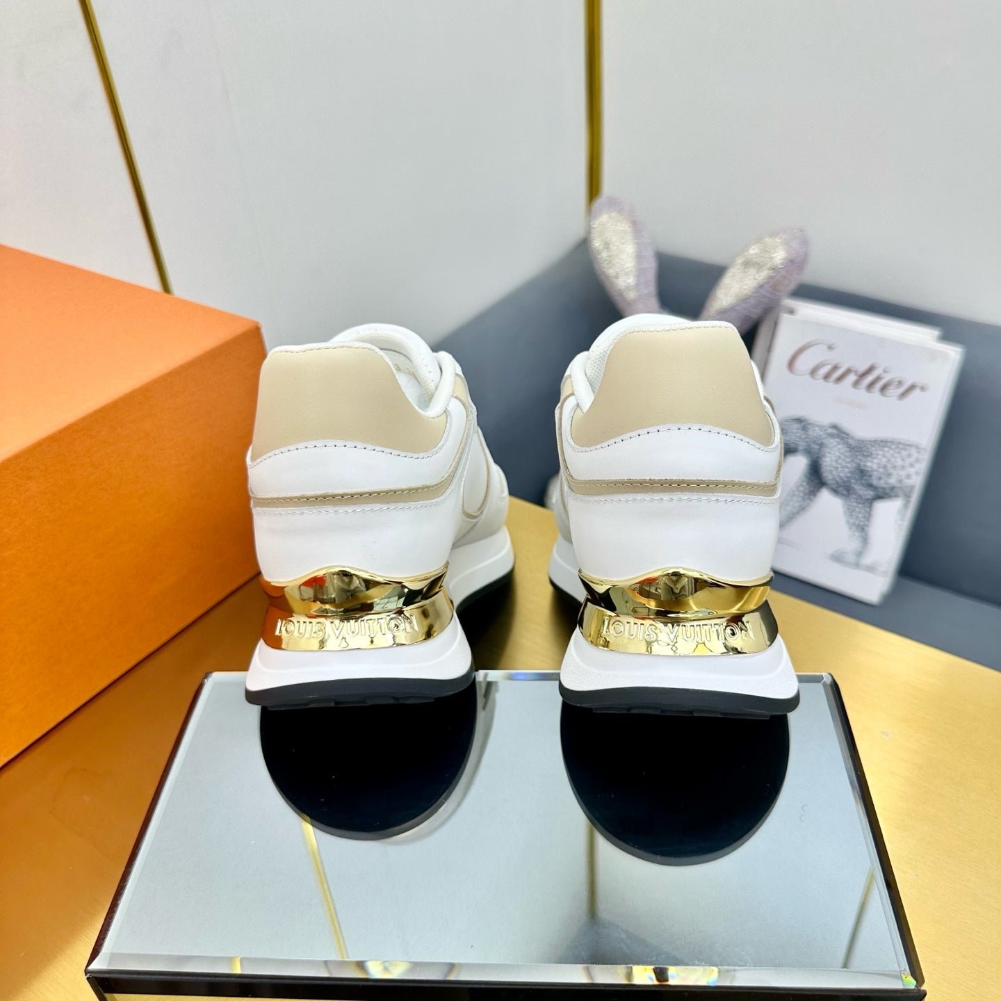 NEO RUN AWAY SNEAKER IN WHITE MIX GOLD CALFSKIN - Image 8
