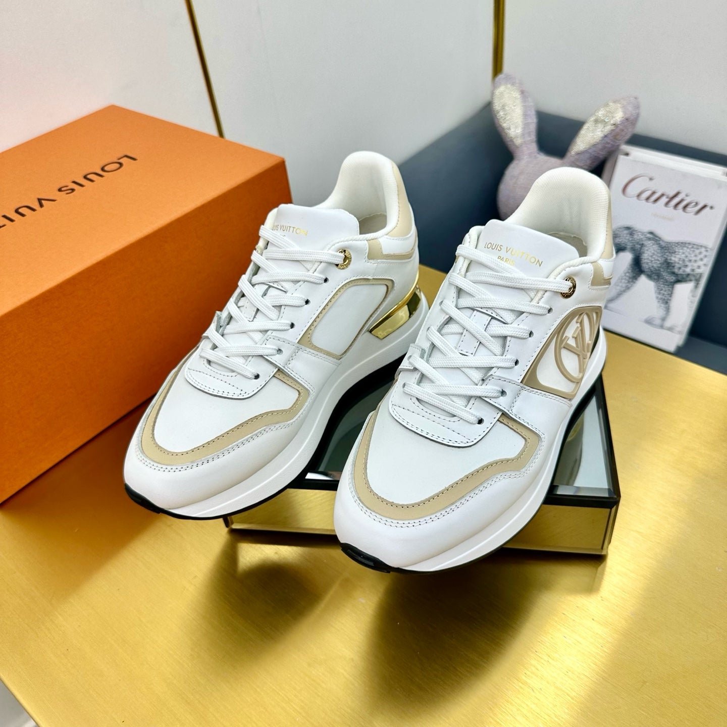 NEO RUN AWAY SNEAKER IN WHITE MIX GOLD CALFSKIN - Image 2
