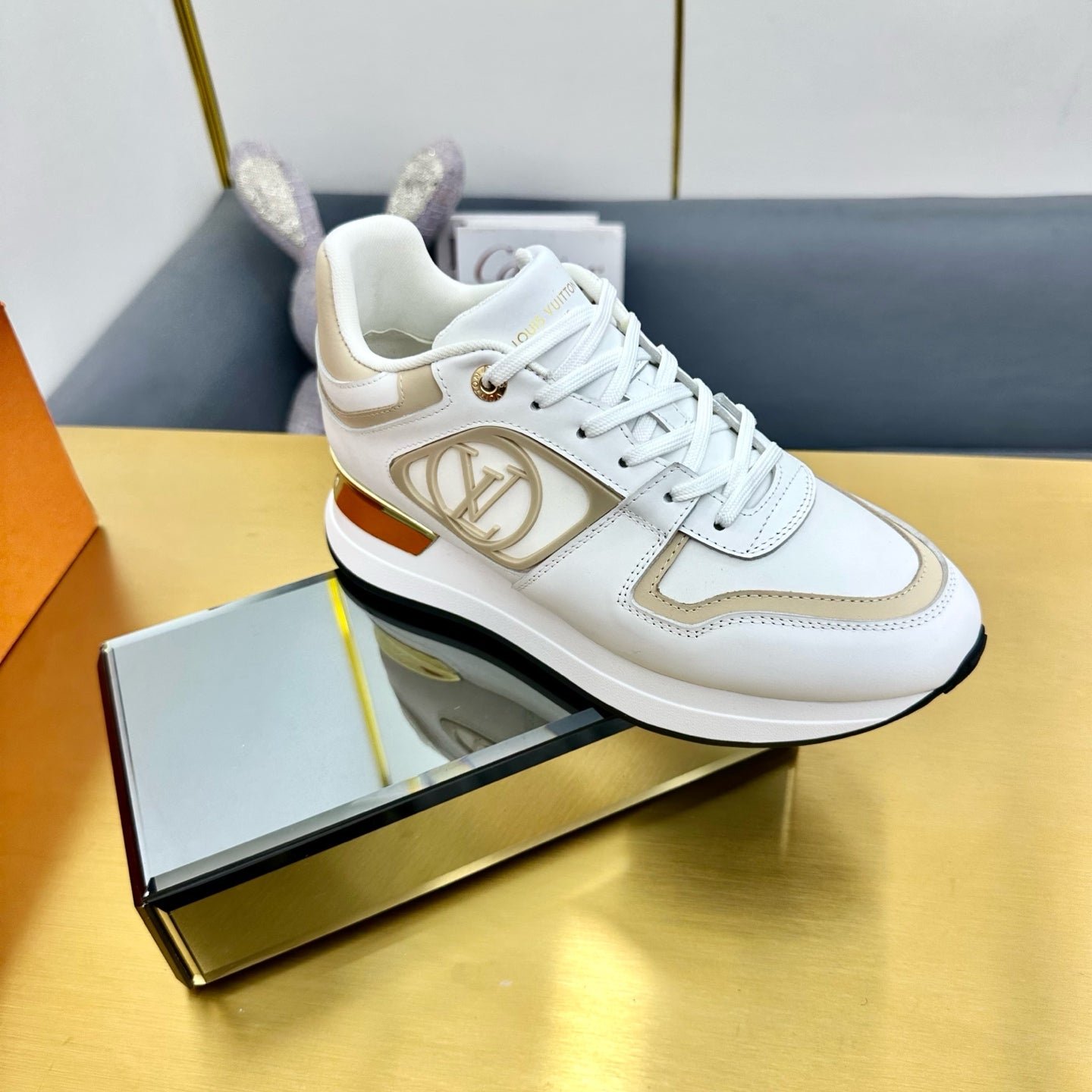 NEO RUN AWAY SNEAKER IN WHITE MIX GOLD CALFSKIN - Image 6