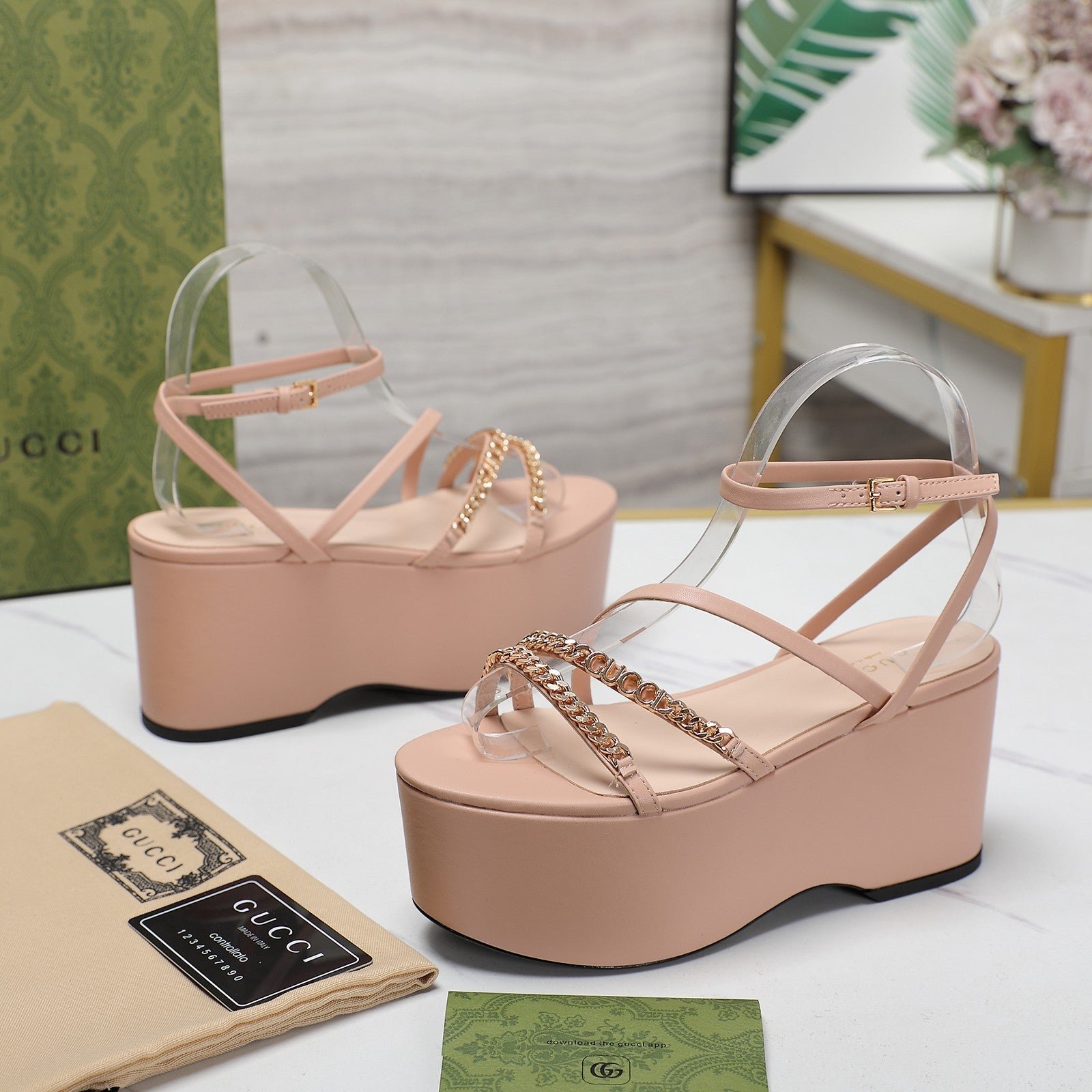 WEDGE PLATFORM IN LIGHT PINK SHEEPSKIN - Image 2