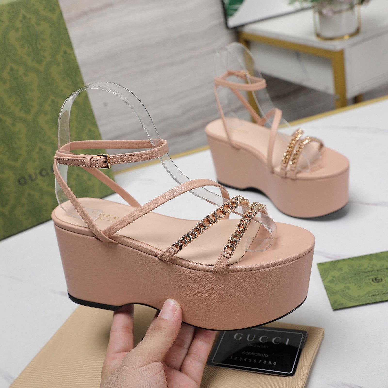 WEDGE PLATFORM IN LIGHT PINK SHEEPSKIN - Image 6