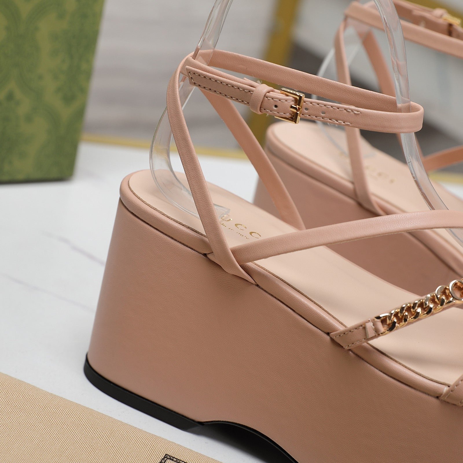 WEDGE PLATFORM IN LIGHT PINK SHEEPSKIN - Image 8