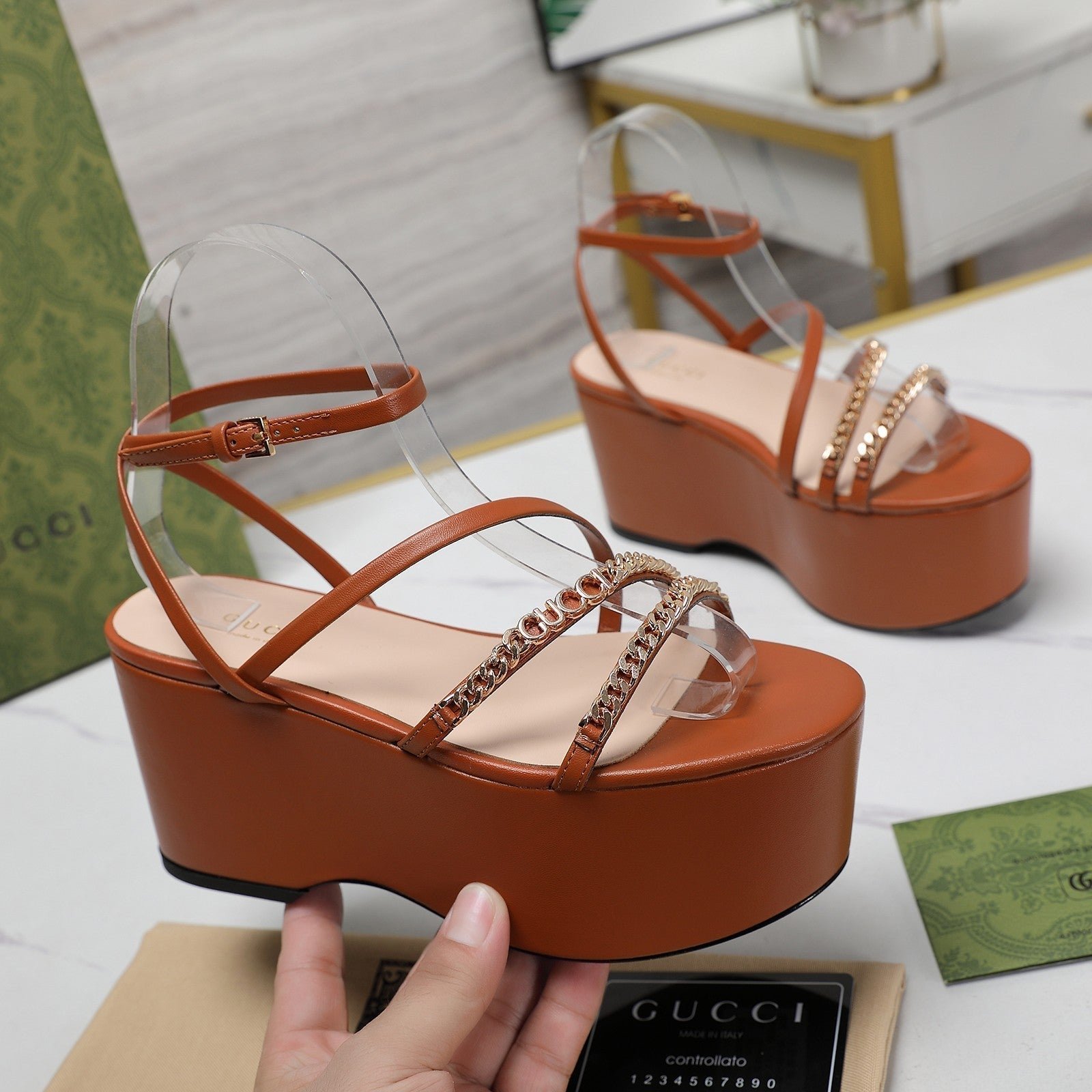 WEDGE PLATFORM IN CINNAMON BROWN SHEEPSKIN - Image 5