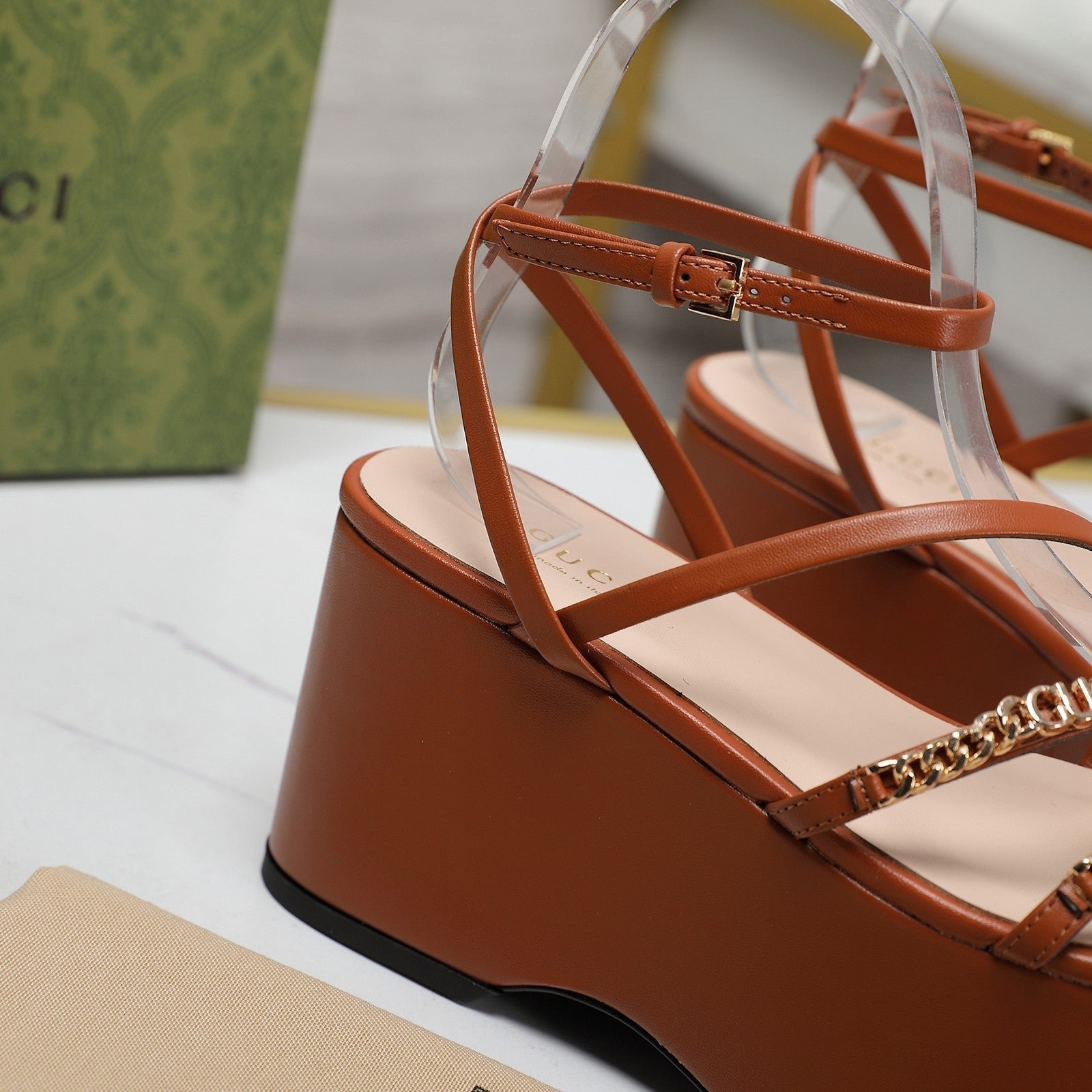 WEDGE PLATFORM IN CINNAMON BROWN SHEEPSKIN - Image 8