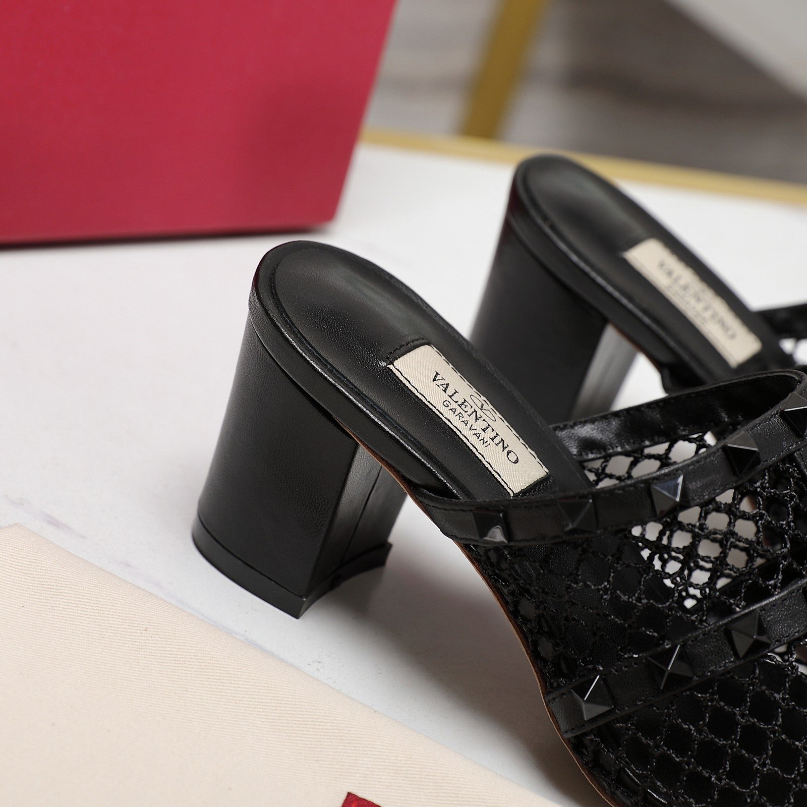 WOMEN'S BLACK ROCKSTUD BLACK MESH SLIDER SANDAL WITH MATCHING STUDS 65 MM - Image 8