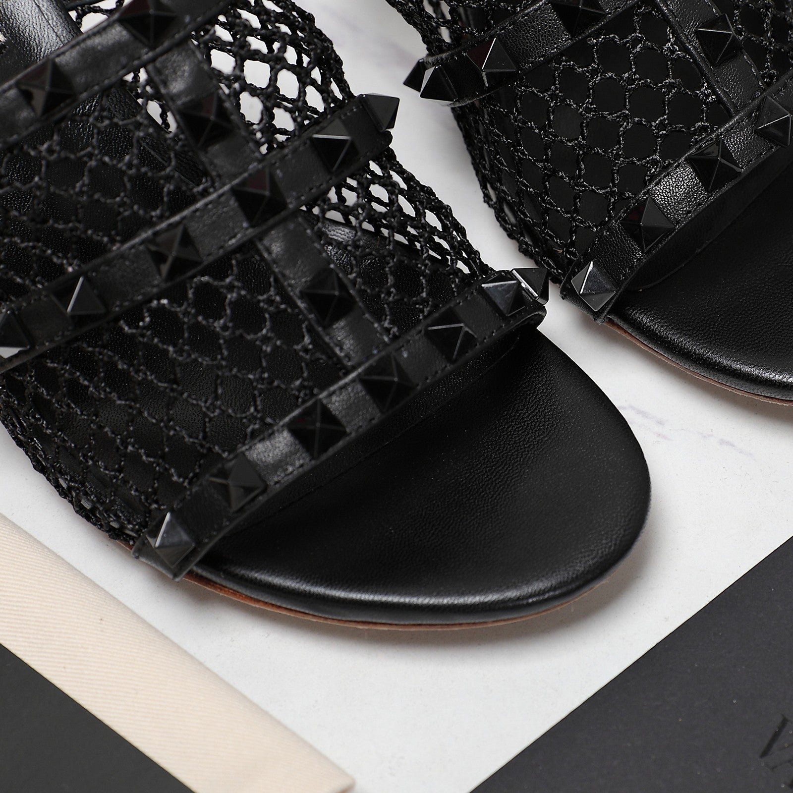 WOMEN'S BLACK ROCKSTUD BLACK MESH SLIDER SANDAL WITH MATCHING STUDS 65 MM - Image 7