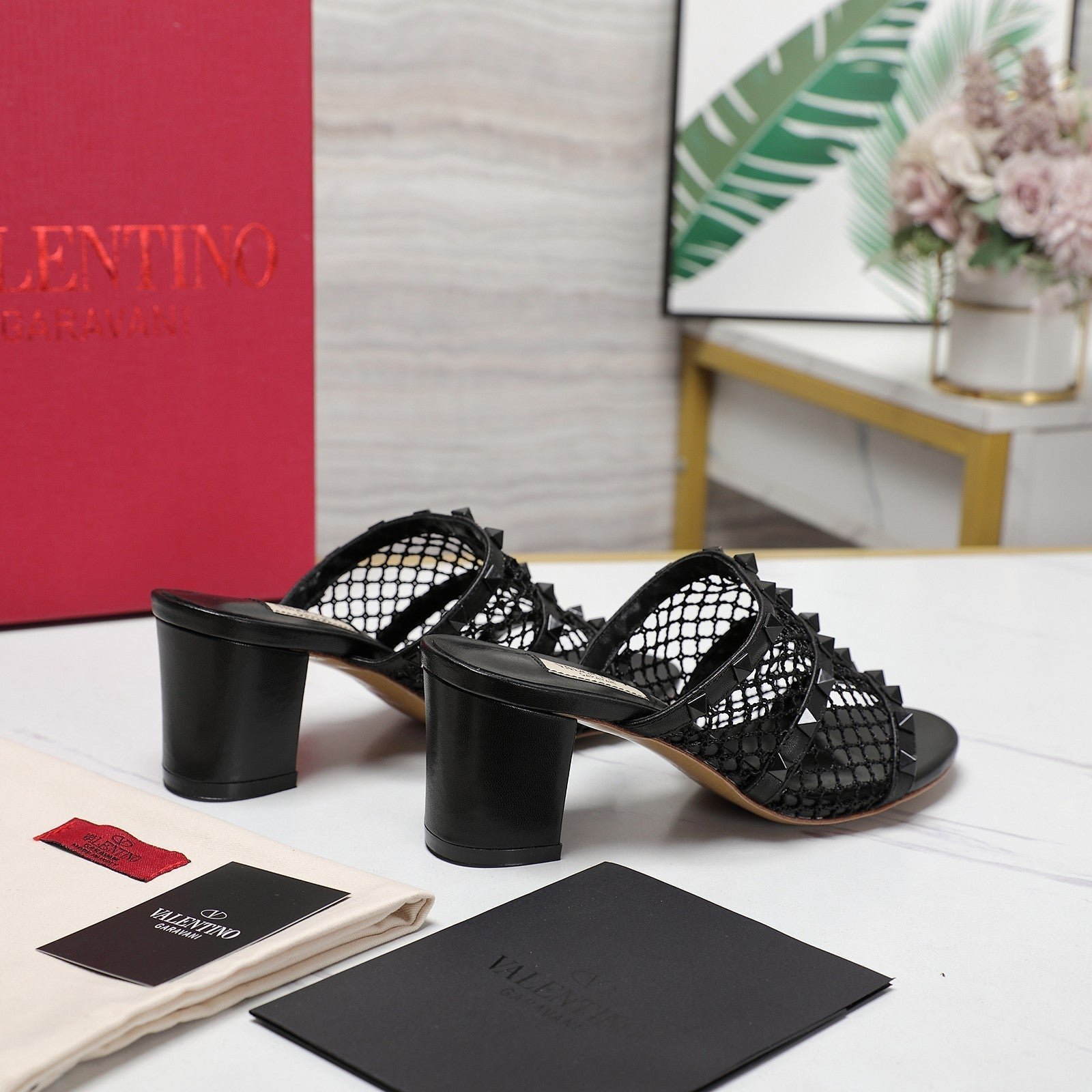 WOMEN'S BLACK ROCKSTUD BLACK MESH SLIDER SANDAL WITH MATCHING STUDS 65 MM - Image 5