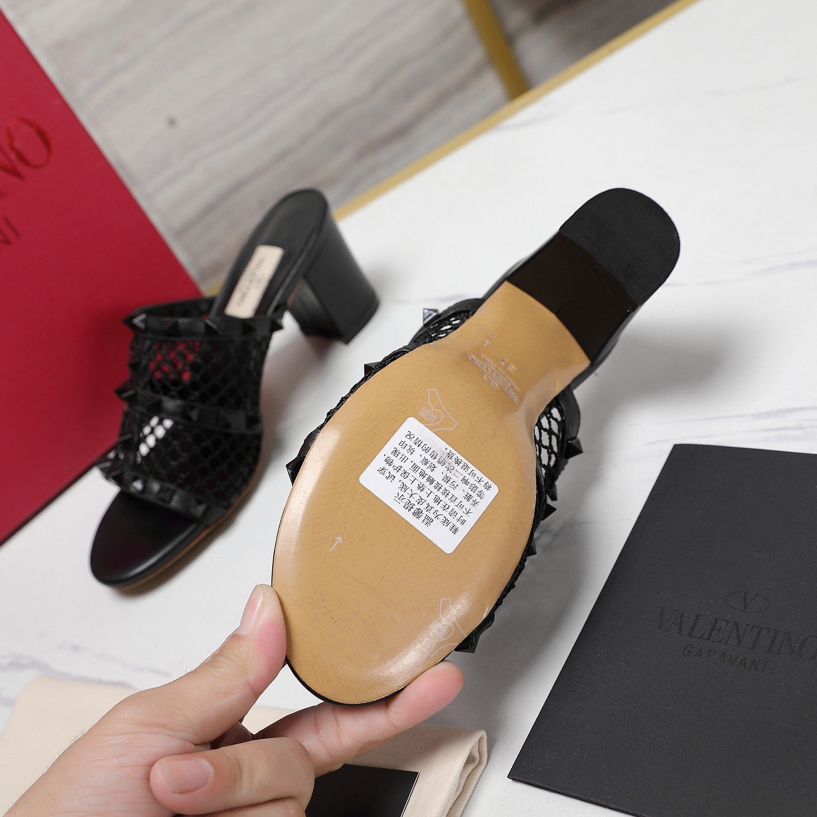 WOMEN'S BLACK ROCKSTUD BLACK MESH SLIDER SANDAL WITH MATCHING STUDS 65 MM - Image 9