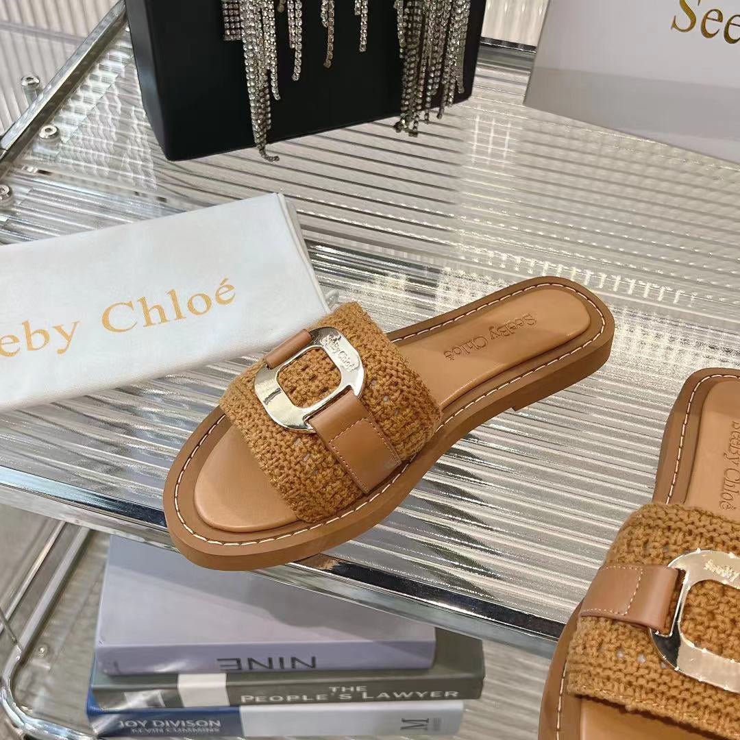 WOVEN SLIDE MULE IN RUSSET BROWN WOOL AND LAMBSKIN GOLD HARDWARE - Image 6