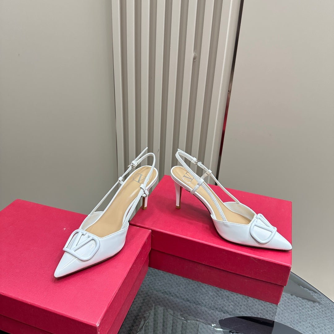 VLOGO SIGNATURUE WHITE PATENT LEATHER SLINGBACK PUMP 80MM - Image 5