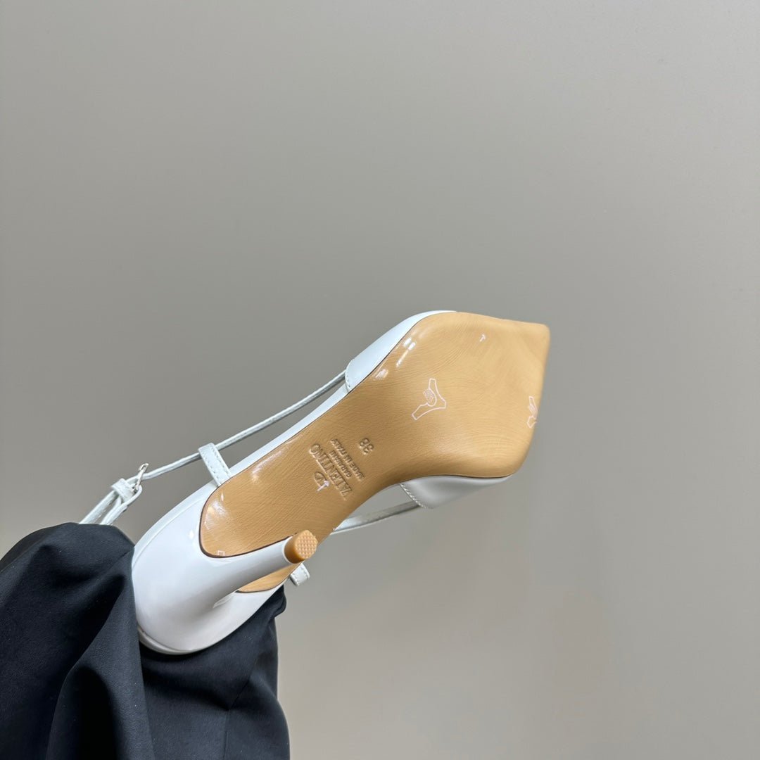 VLOGO SIGNATURUE WHITE PATENT LEATHER SLINGBACK PUMP 80MM - Image 9