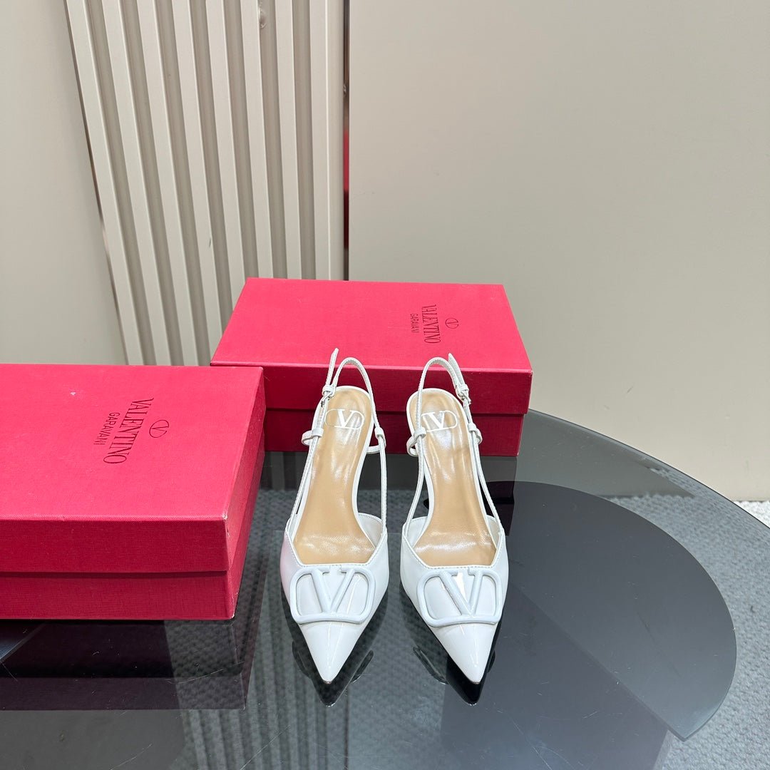 VLOGO SIGNATURUE WHITE PATENT LEATHER SLINGBACK PUMP 80MM - Image 7