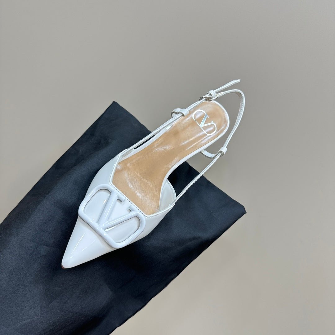 VLOGO SIGNATURUE WHITE PATENT LEATHER SLINGBACK PUMP 80MM - Image 3