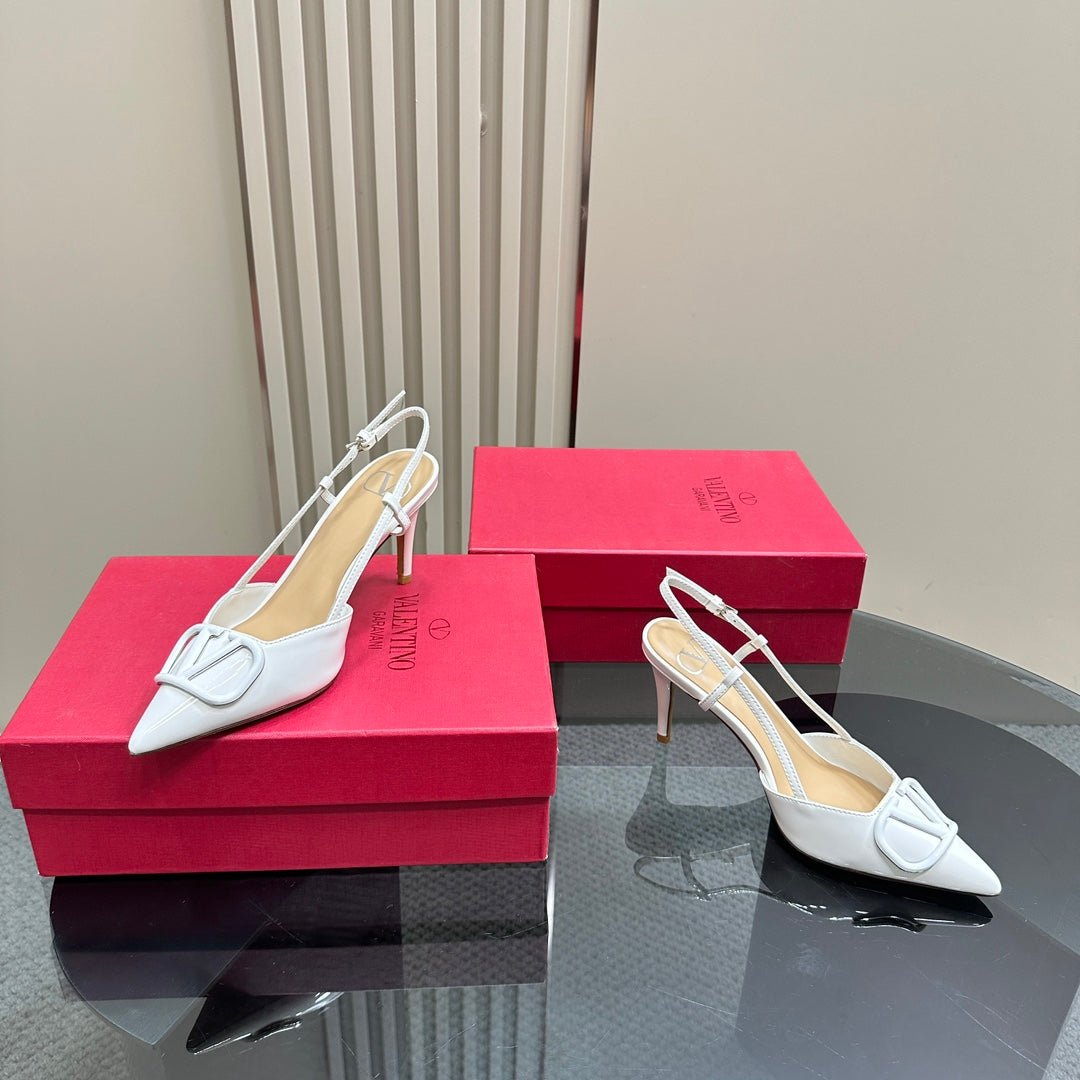 VLOGO SIGNATURUE WHITE PATENT LEATHER SLINGBACK PUMP 80MM - Image 4