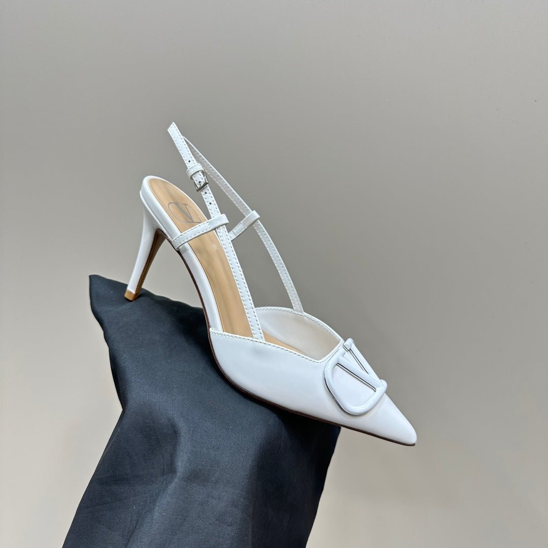 VLOGO SIGNATURUE WHITE PATENT LEATHER SLINGBACK PUMP 80MM - Image 6